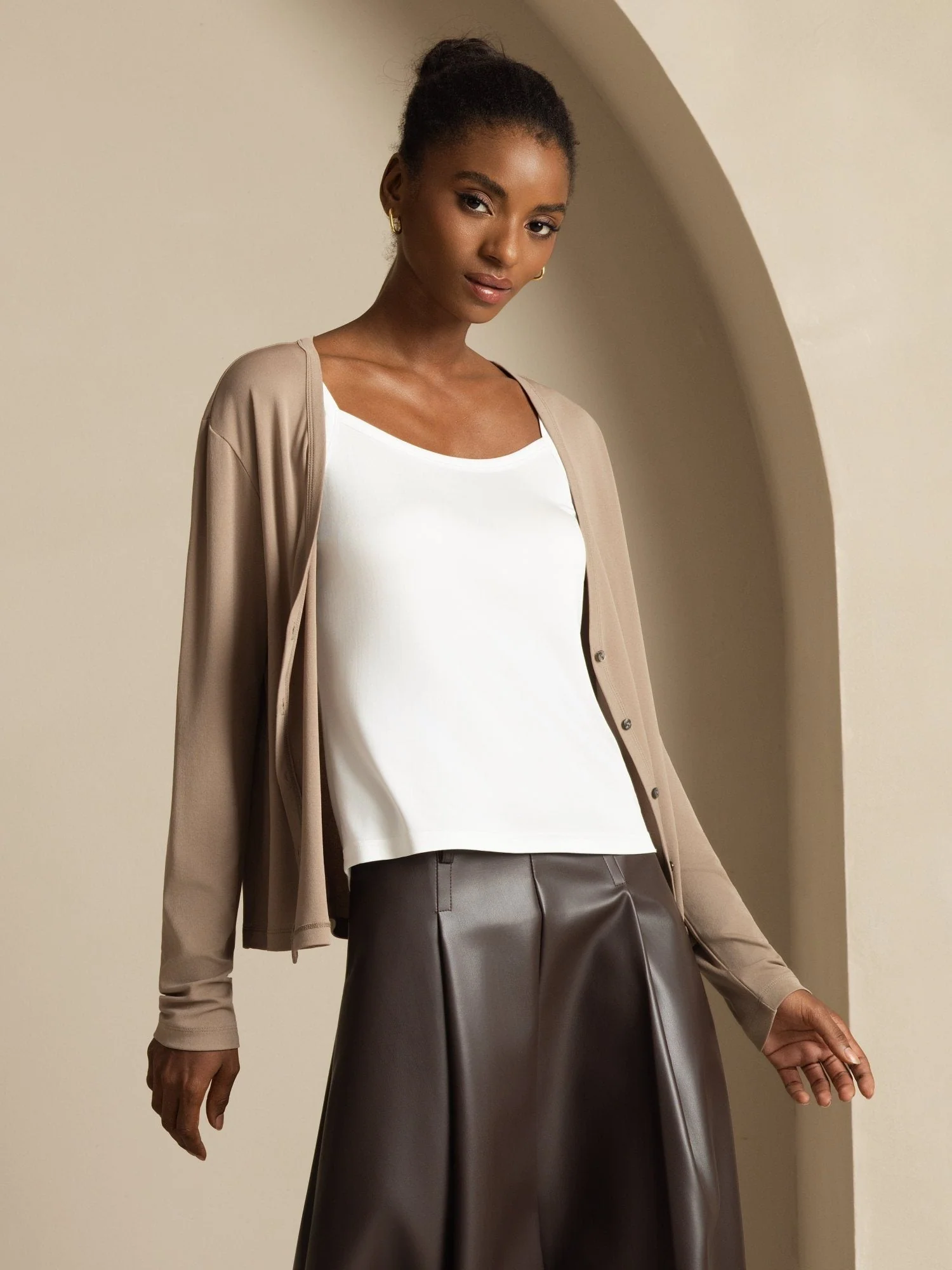 Pure Silk Women's V-Neck Long Sleeve Basic Cardigan - Image 18