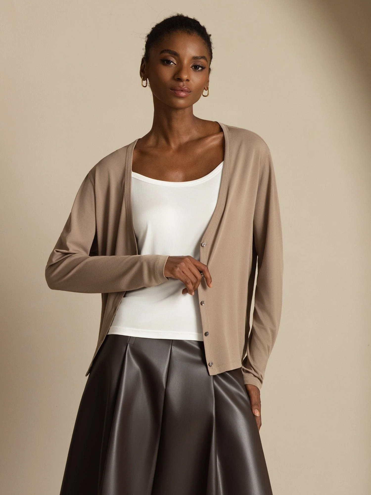 Pure Silk Women's V-Neck Long Sleeve Basic Cardigan - Image 19
