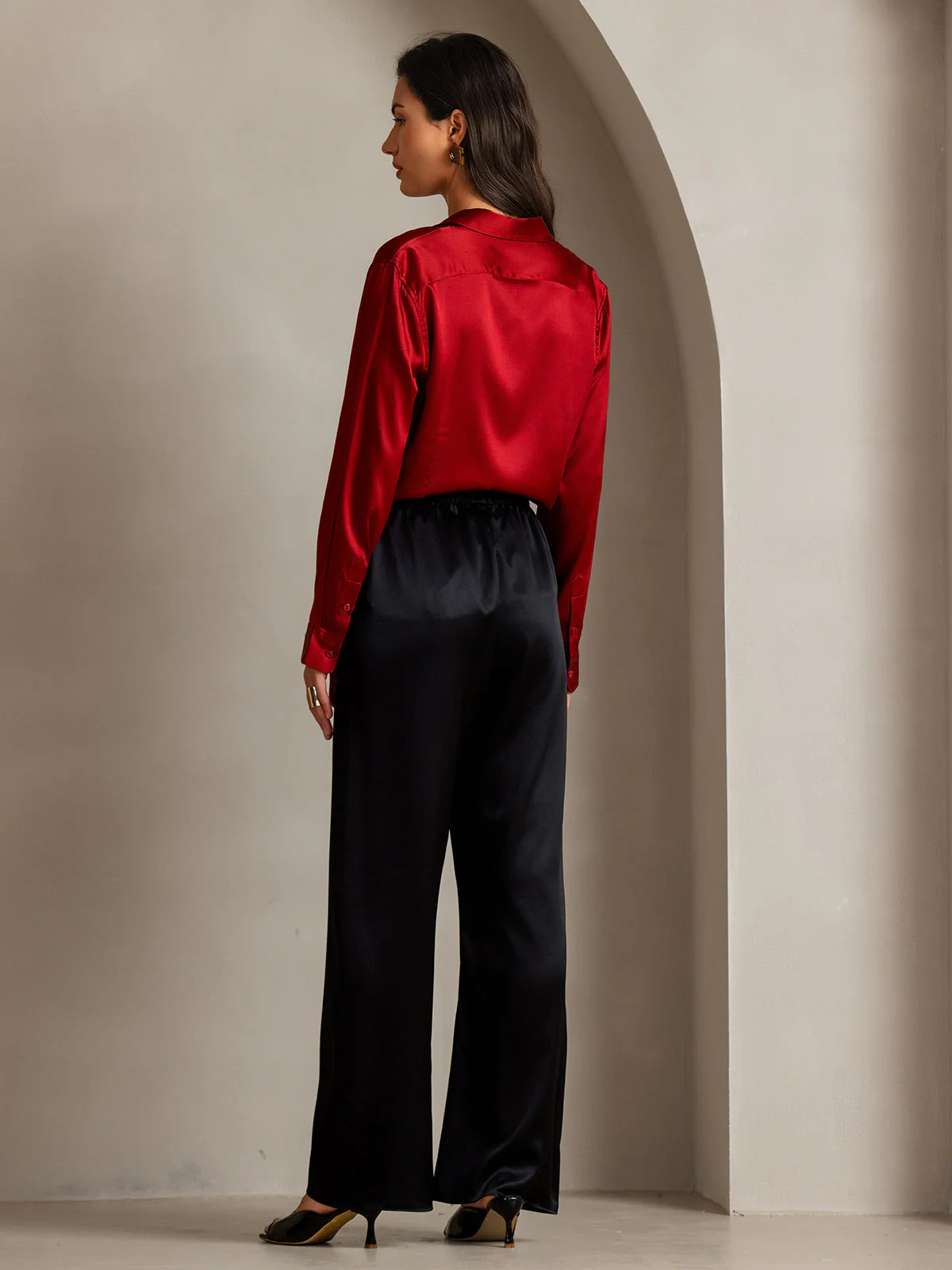 19Momme Silk Long Sleeve Lapel Collar Women's Shirt with Button Up Design - Image 103