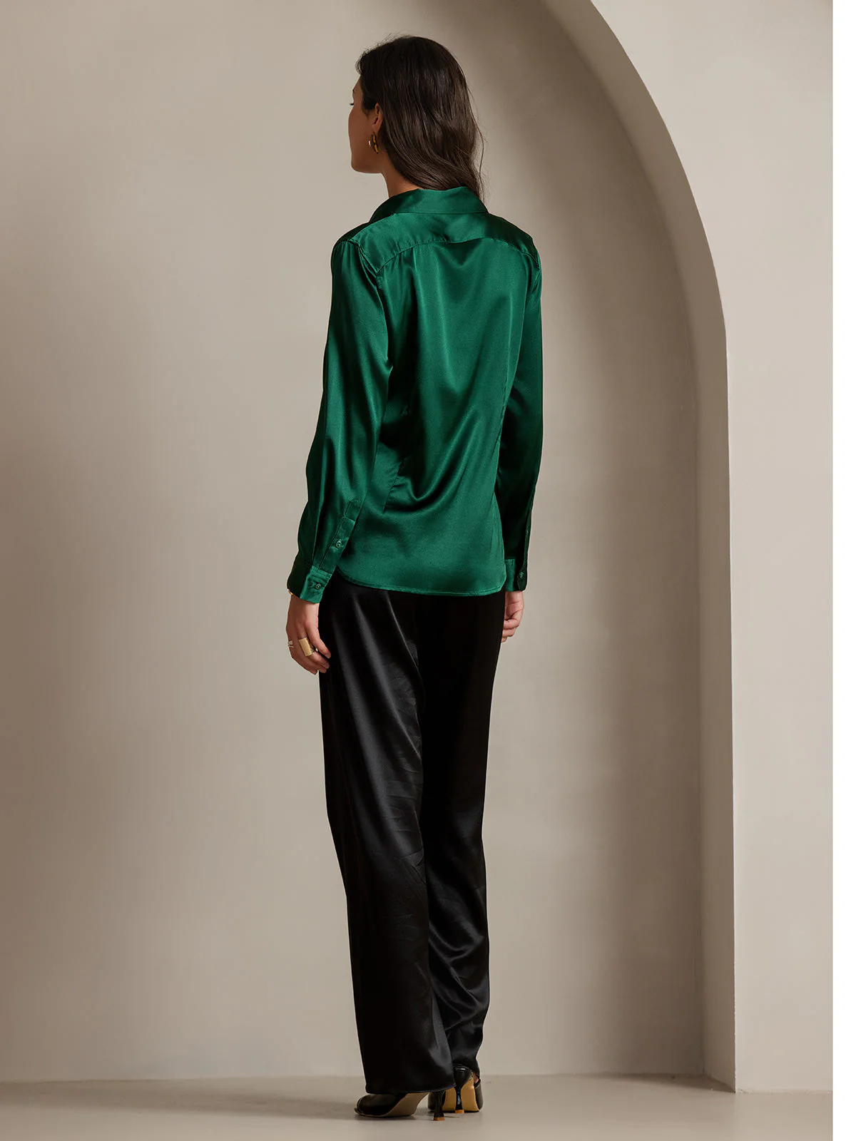 19Momme Silk Long Sleeve Lapel Collar Women's Shirt with Button Up Design - Image 114