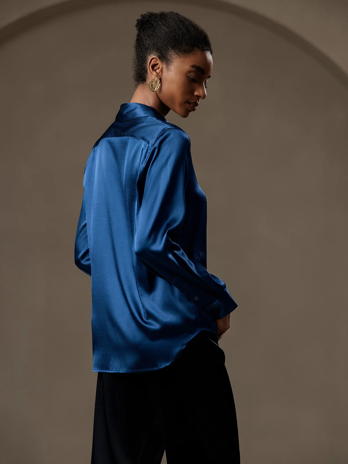 19Momme Silk Long Sleeve Lapel Collar Women's Shirt with Button Up Design - Image 120