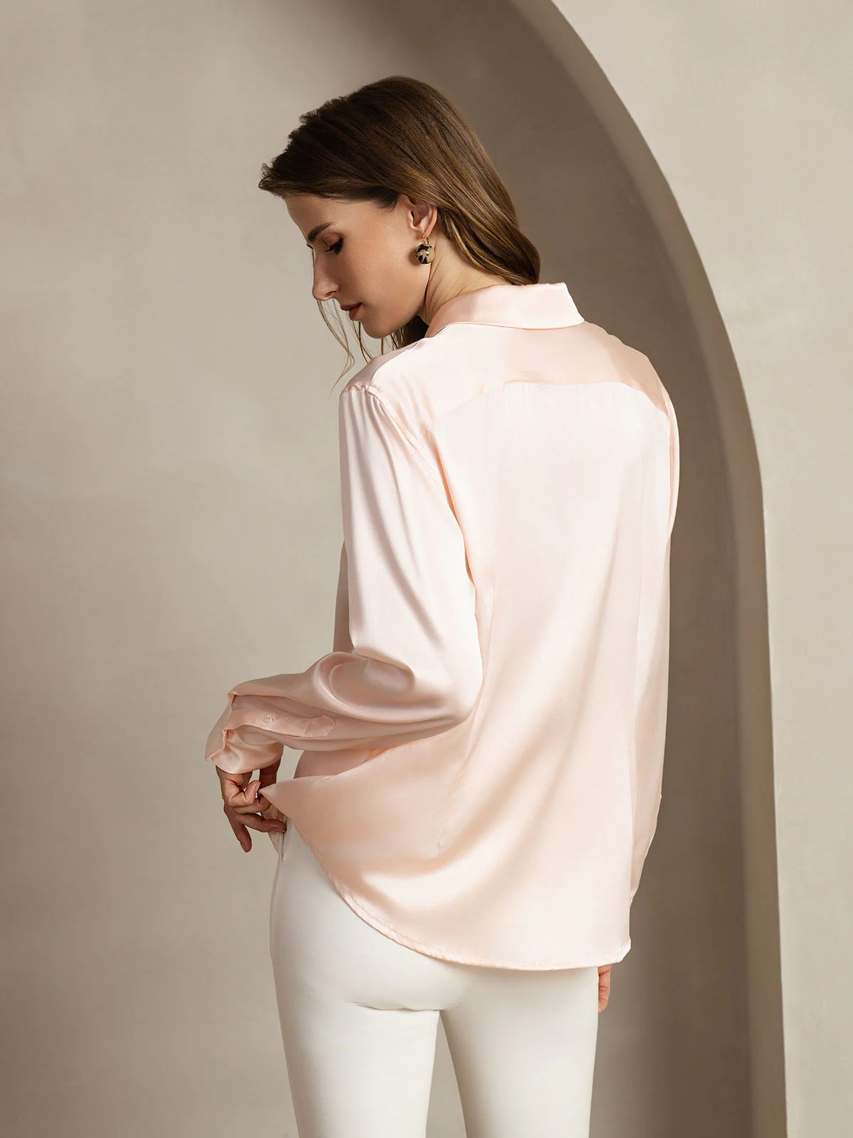 19Momme Silk Long Sleeve Lapel Collar Women's Shirt with Button Up Design - Image 126