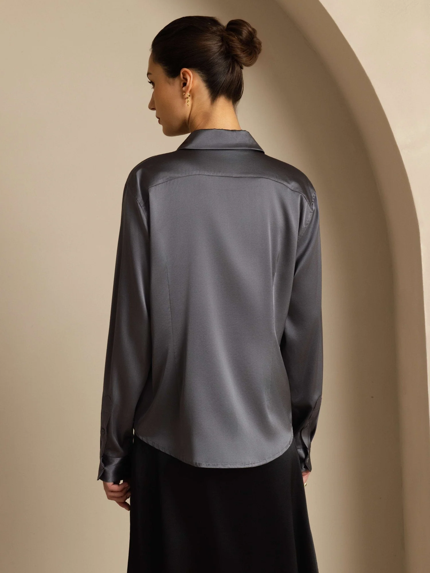 19Momme Silk Long Sleeve Lapel Collar Women's Shirt with Button Up Design - Image 141
