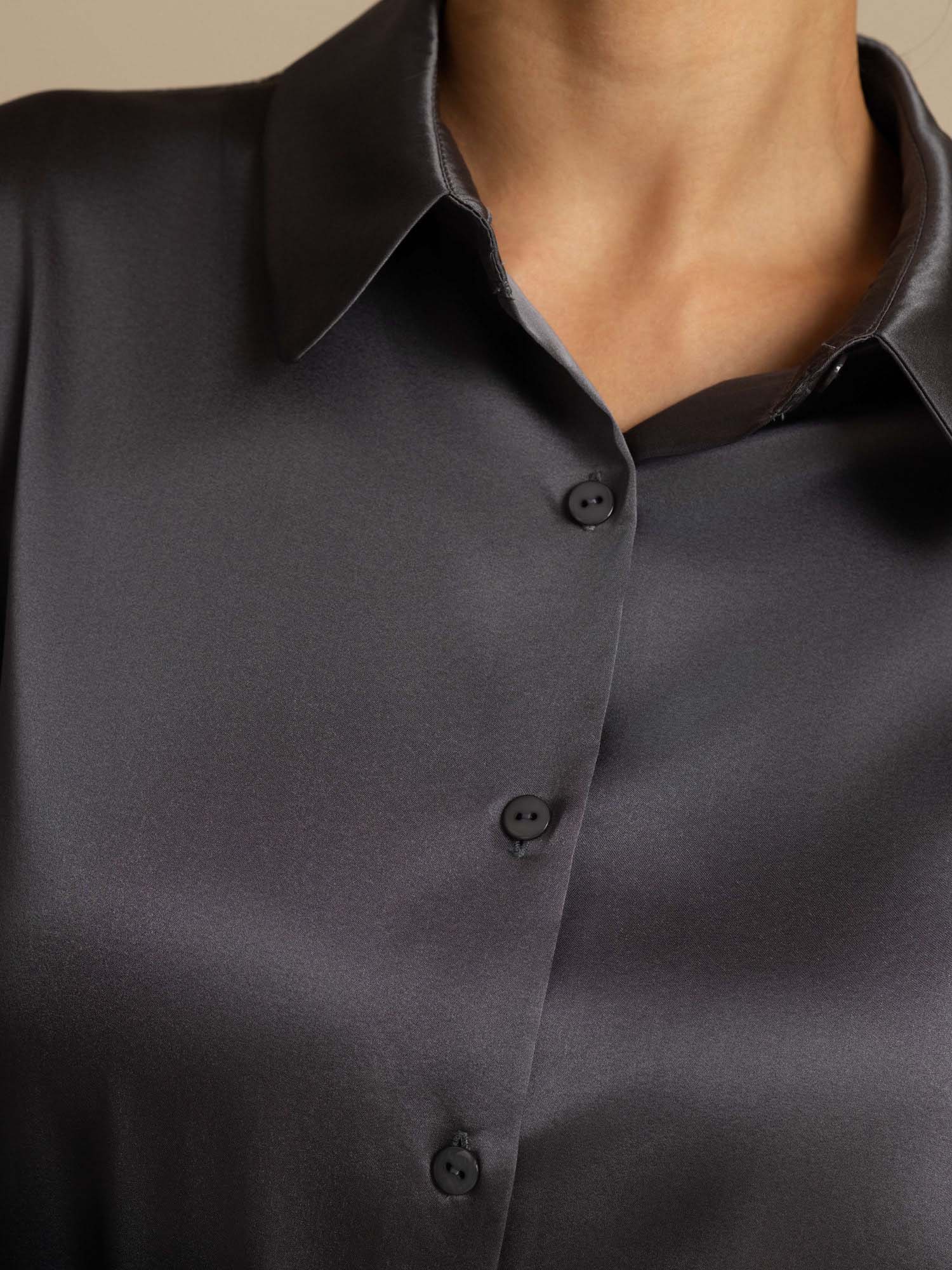 19Momme Silk Long Sleeve Lapel Collar Women's Shirt with Button Up Design - Image 145