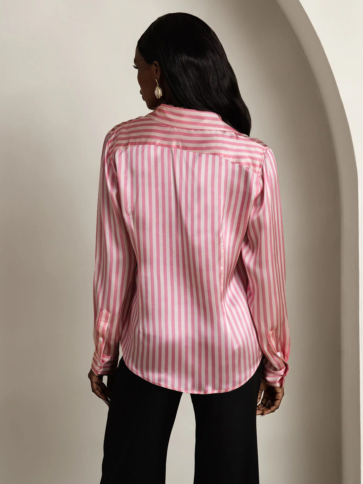 19Momme Silk Long Sleeve Lapel Collar Women's Shirt with Button Up Design - Image 24