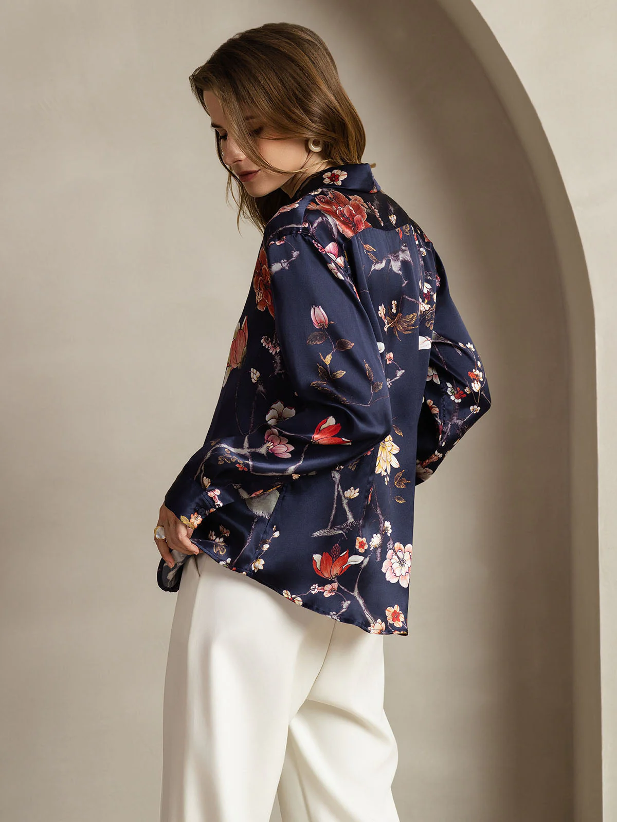 19Momme Silk Long Sleeve Lapel Collar Women's Shirt with Button Up Design - Image 32