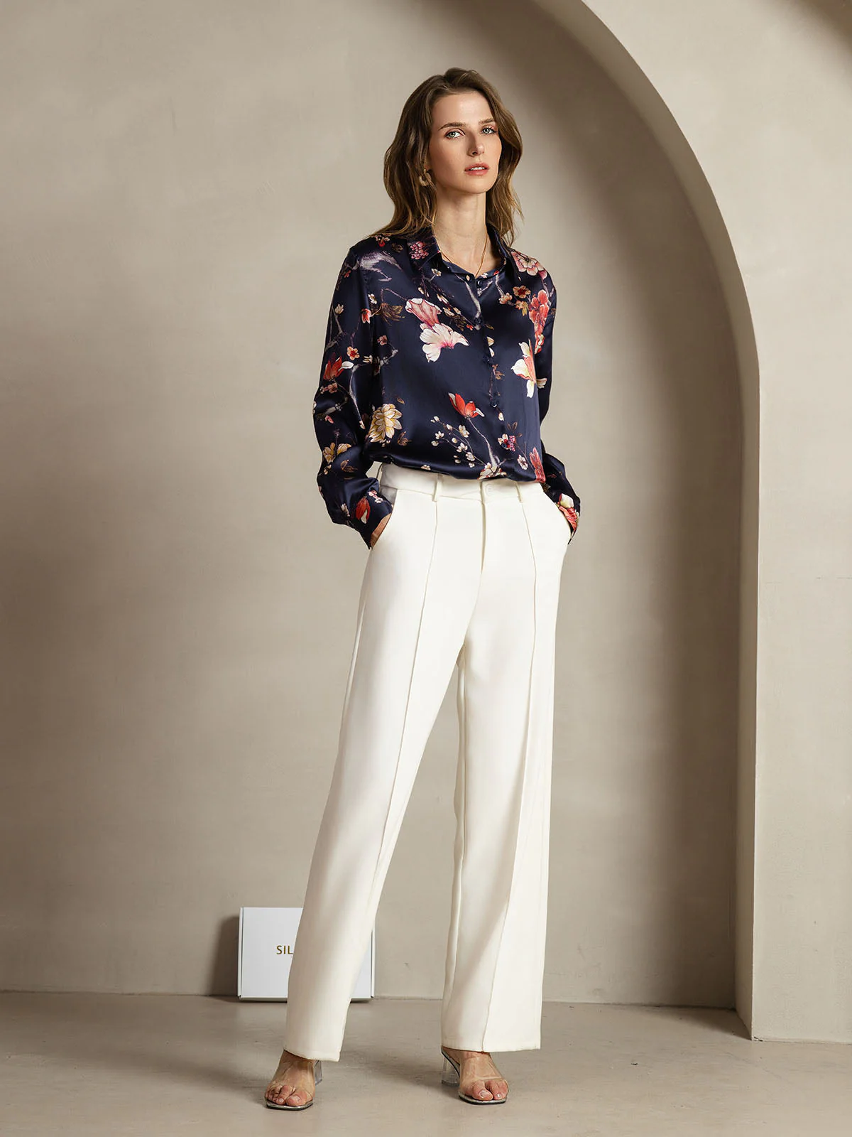 19Momme Silk Long Sleeve Lapel Collar Women's Shirt with Button Up Design - Image 33