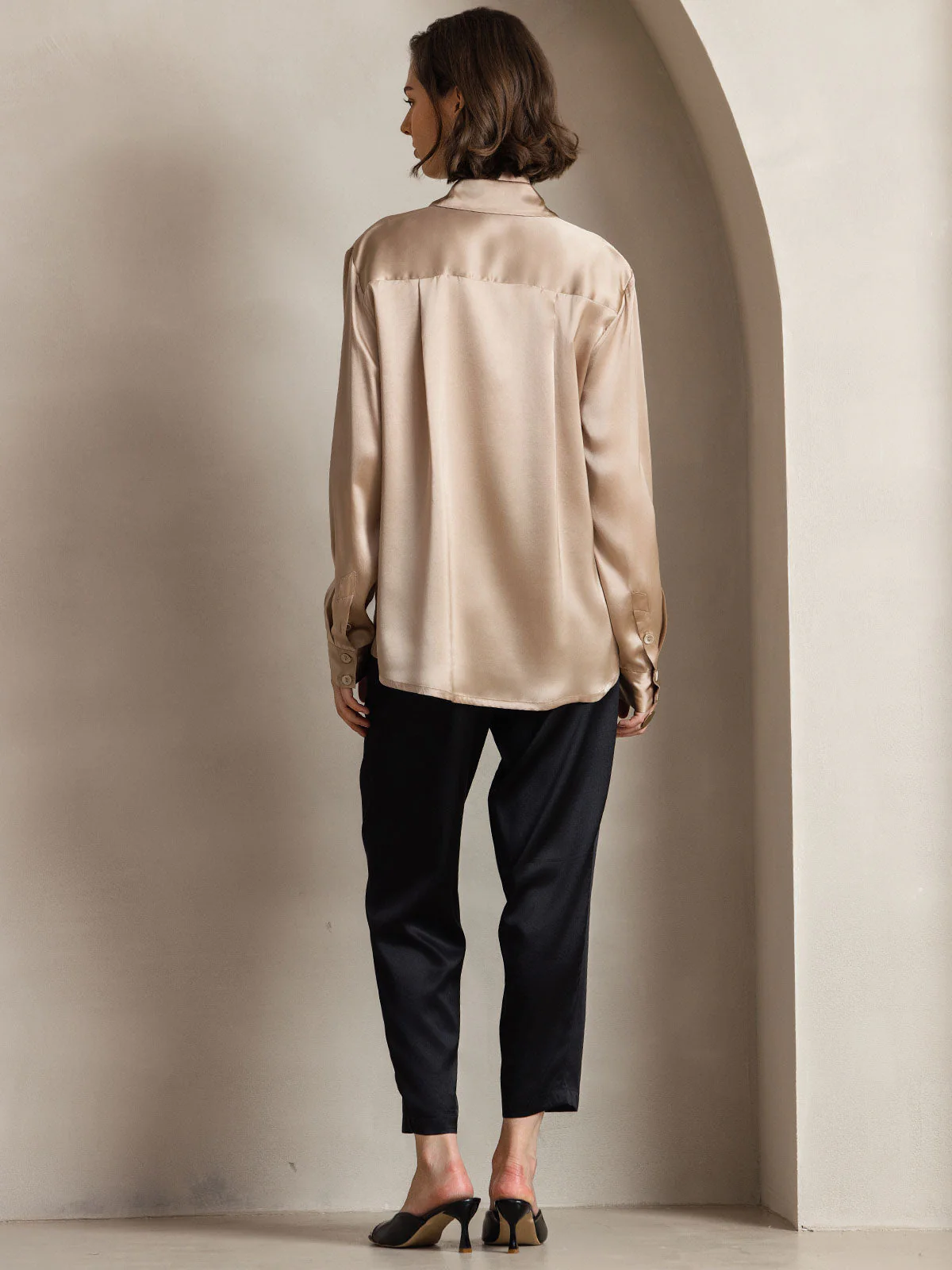 19Momme Silk Long Sleeve Lapel Collar Women's Shirt with Button Up Design - Image 45