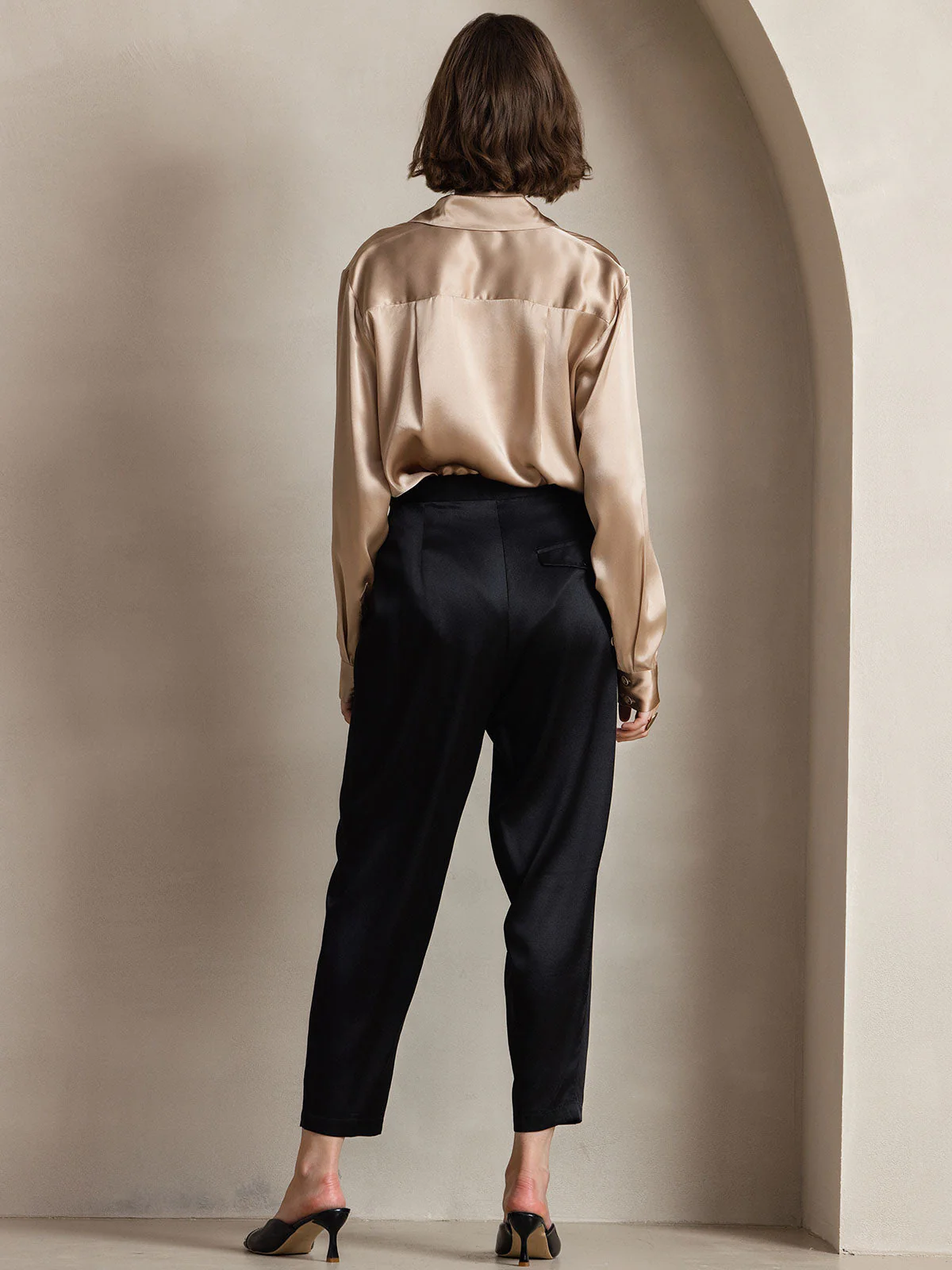 19Momme Silk Long Sleeve Lapel Collar Women's Shirt with Button Up Design - Image 47
