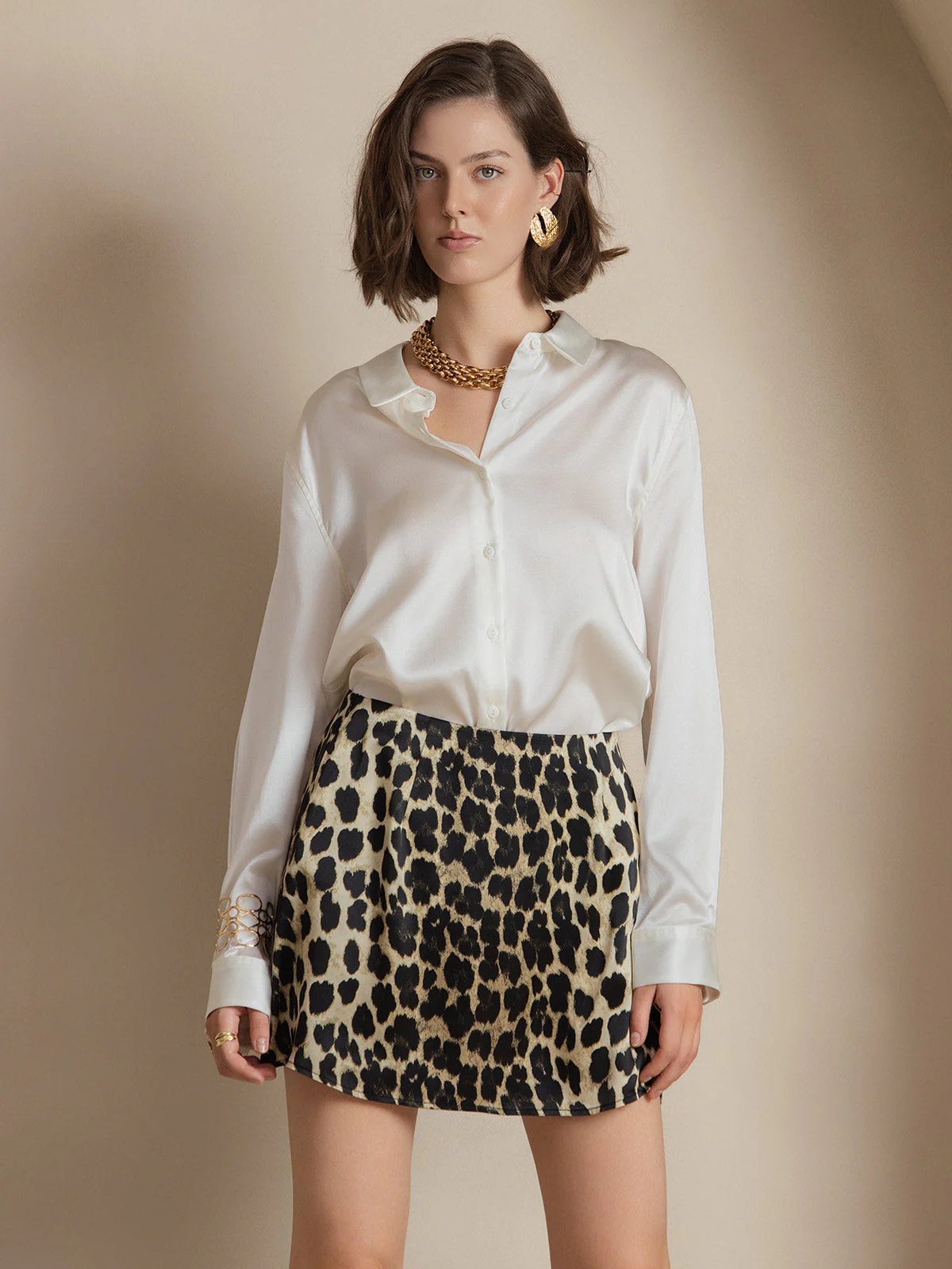19Momme Silk Long Sleeve Lapel Collar Women's Shirt with Button Up Design - Image 53