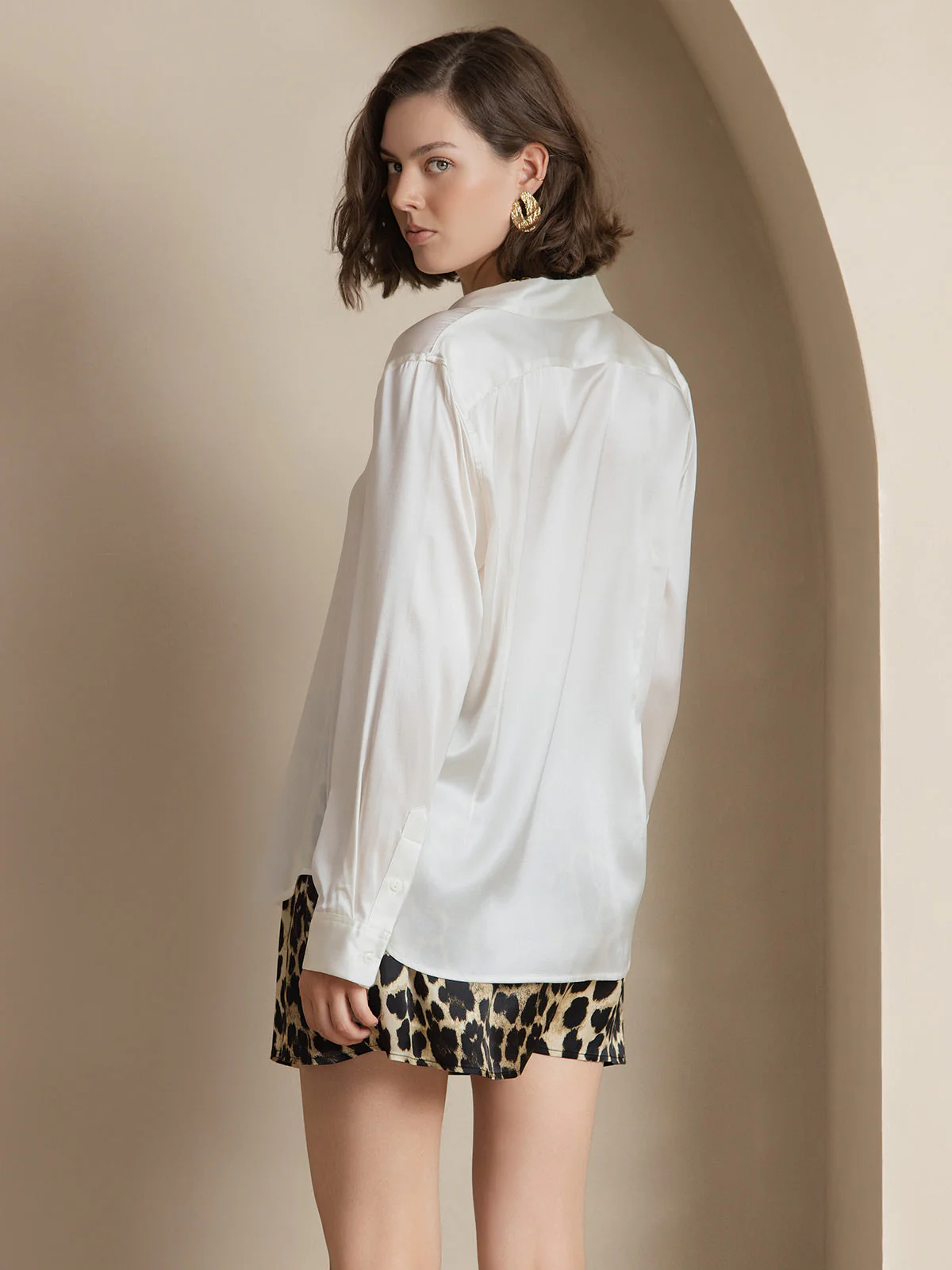19Momme Silk Long Sleeve Lapel Collar Women's Shirt with Button Up Design - Image 54