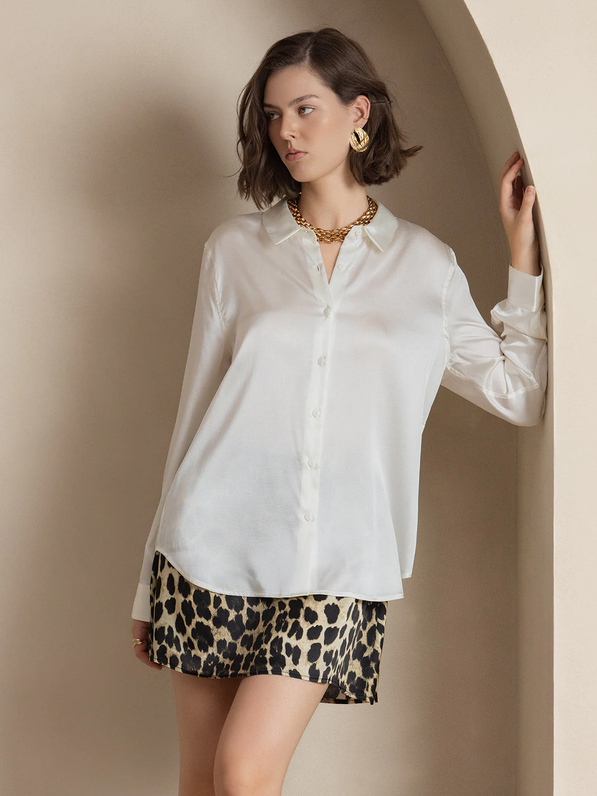 19Momme Silk Long Sleeve Lapel Collar Women's Shirt with Button Up Design - Image 55