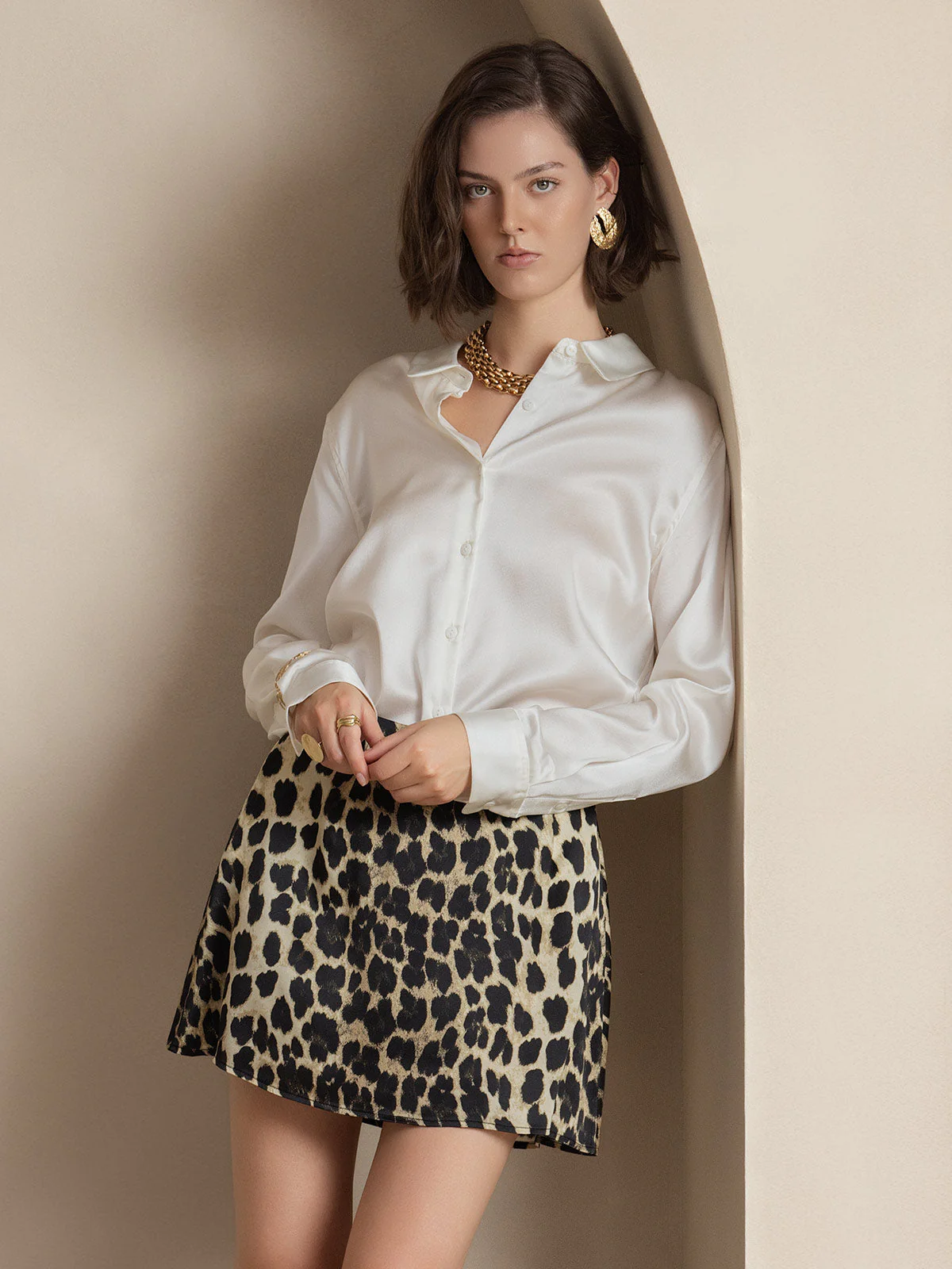 19Momme Silk Long Sleeve Lapel Collar Women's Shirt with Button Up Design - Image 56