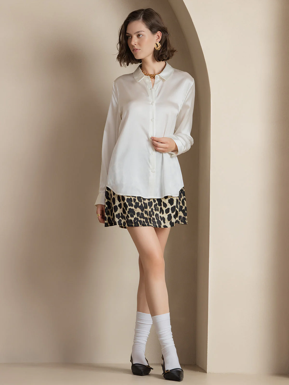 19Momme Silk Long Sleeve Lapel Collar Women's Shirt with Button Up Design - Image 58