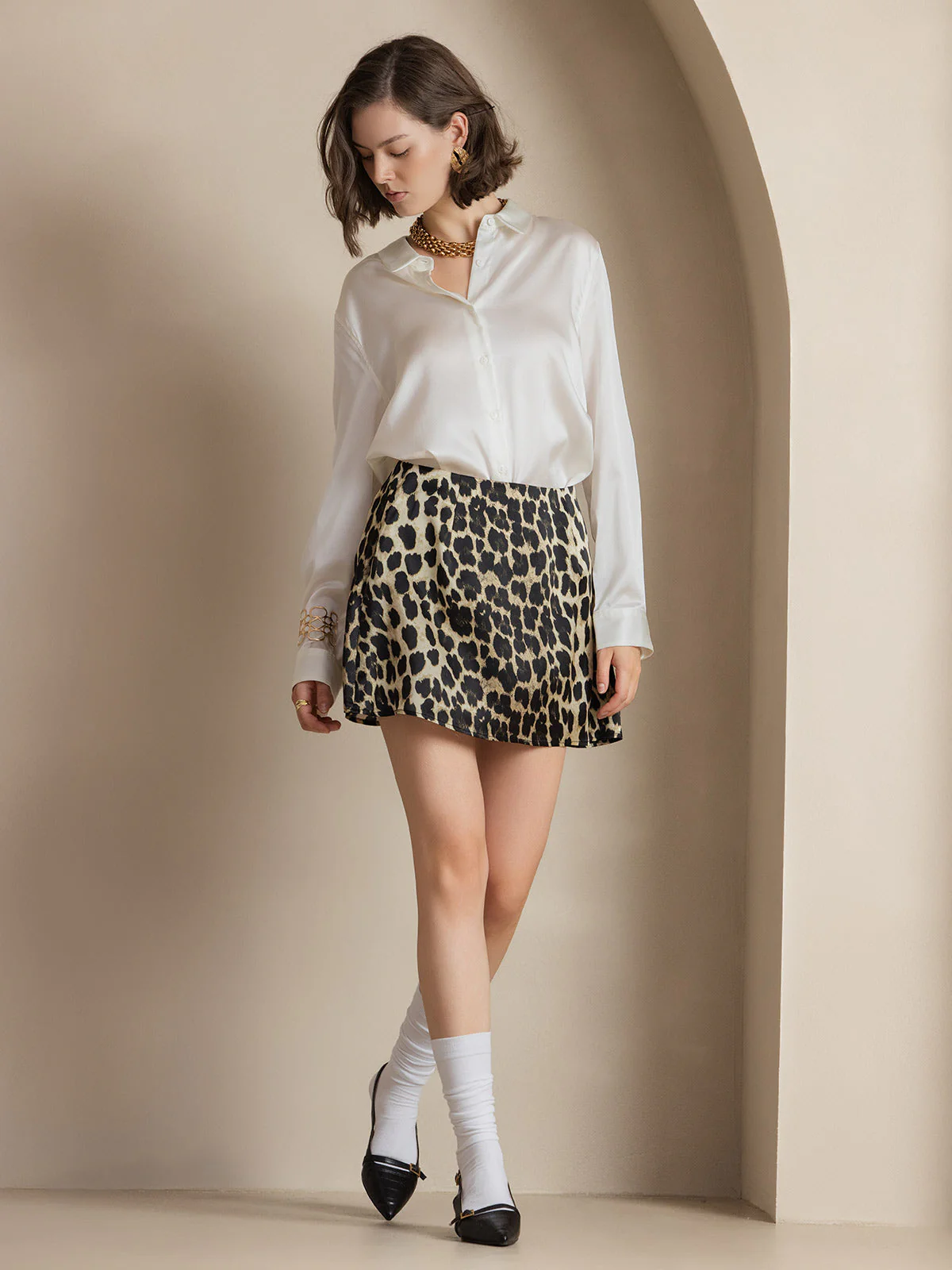 19Momme Silk Long Sleeve Lapel Collar Women's Shirt with Button Up Design - Image 59