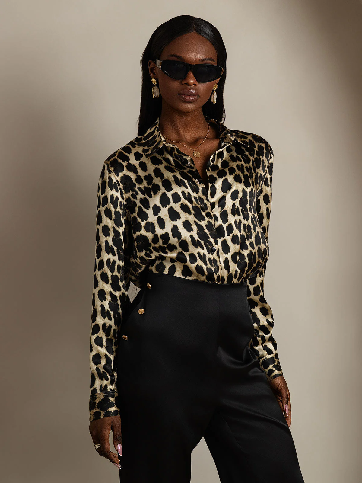 19Momme Silk Long Sleeve Lapel Collar Women's Shirt with Button Up Design - Image 62