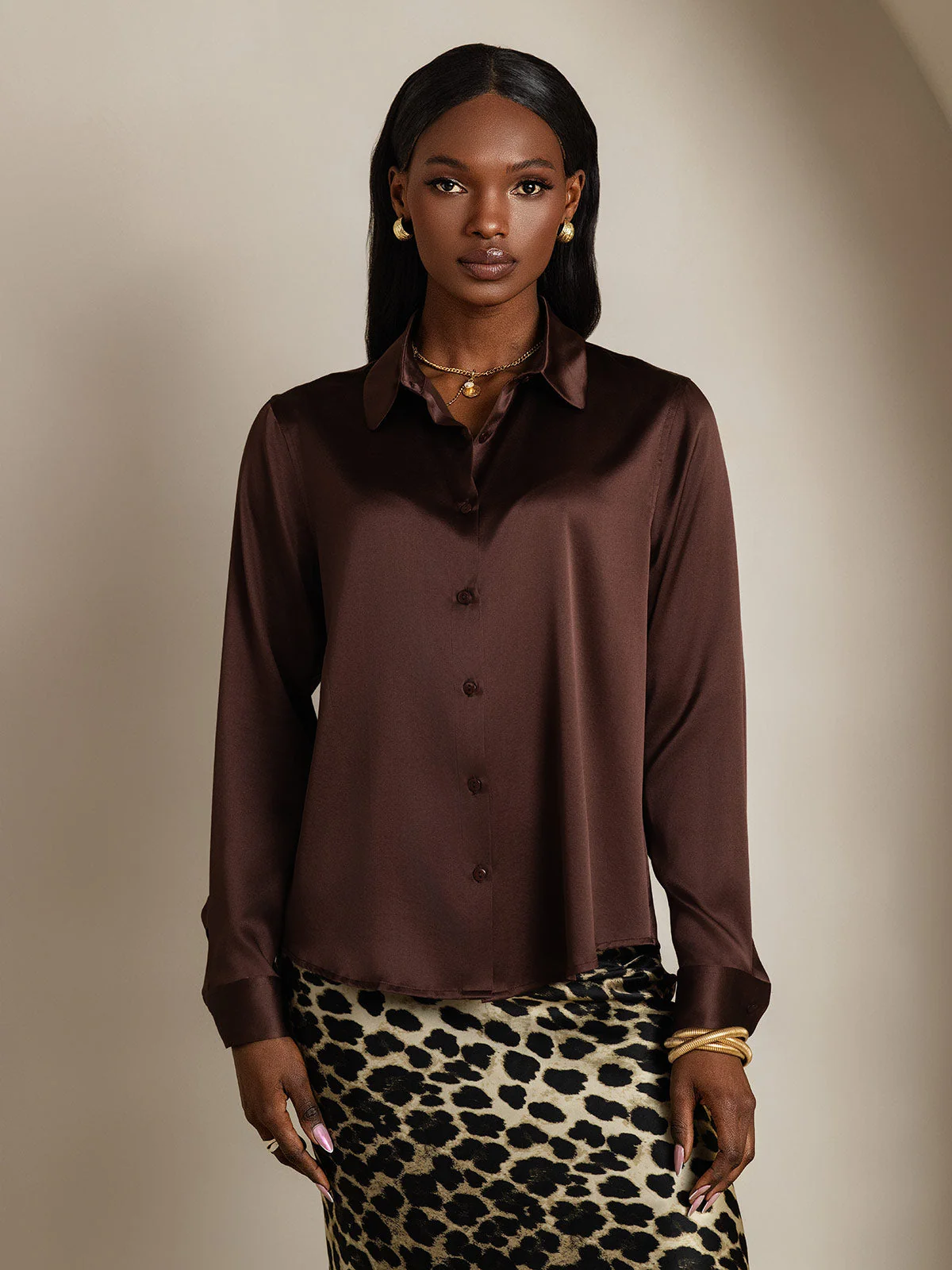19Momme Silk Long Sleeve Lapel Collar Women's Shirt with Button Up Design - Image 71