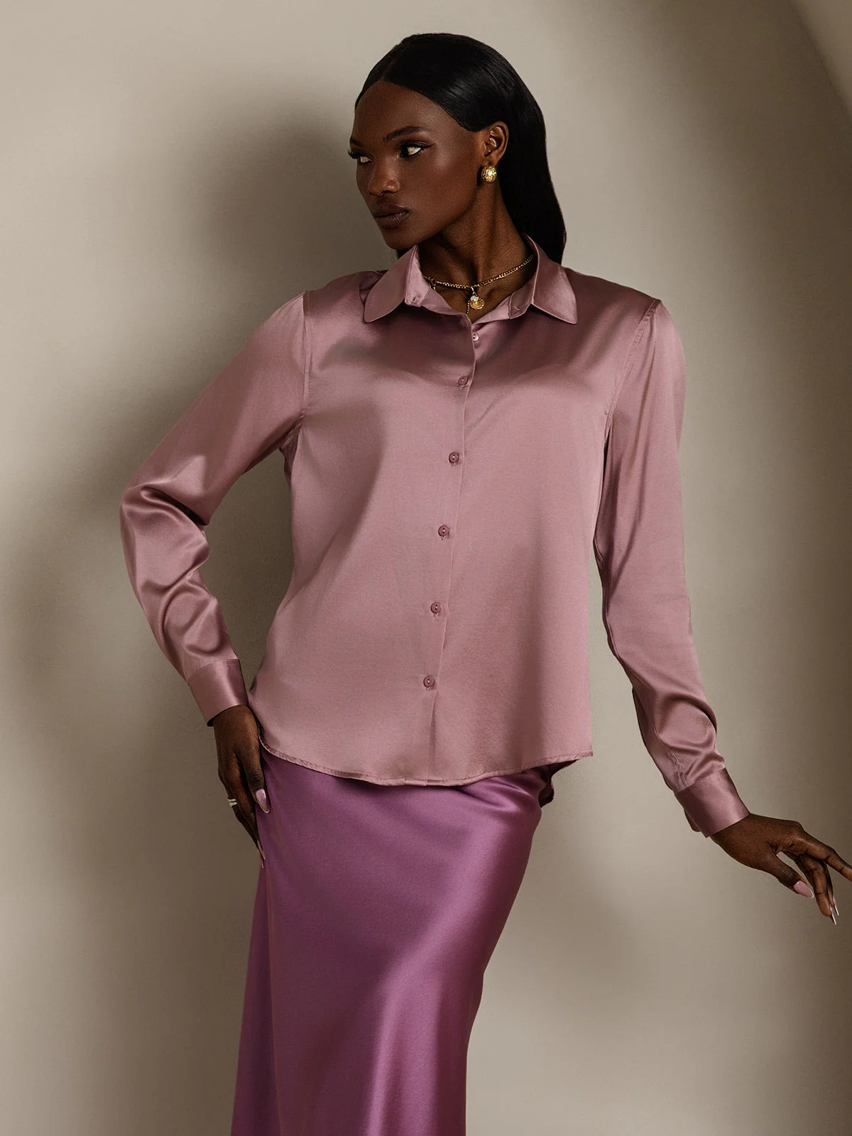 19Momme Silk Long Sleeve Lapel Collar Women's Shirt with Button Up Design - Image 88