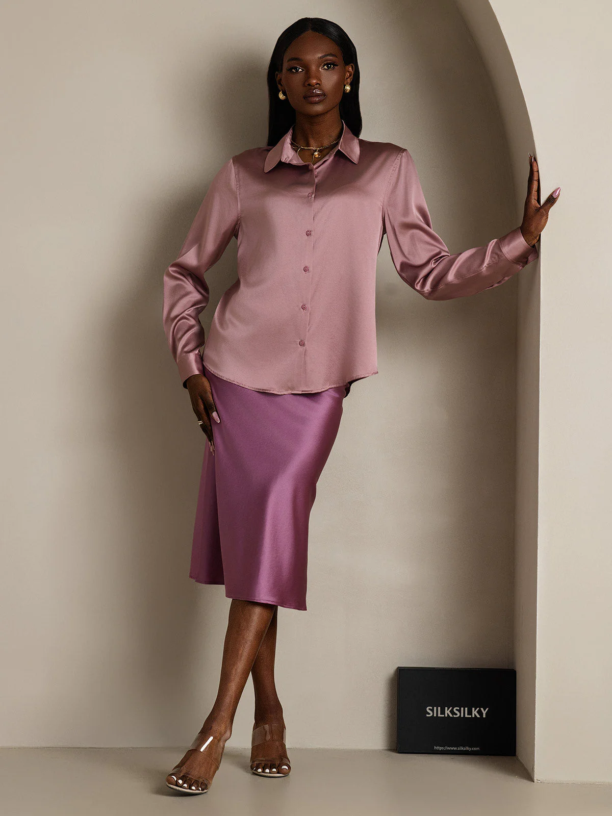 19Momme Silk Long Sleeve Lapel Collar Women's Shirt with Button Up Design - Image 91