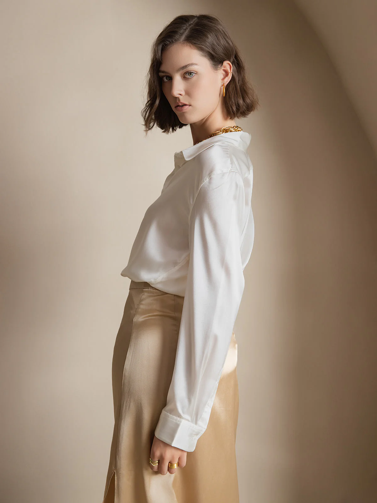 19Momme Silk Long Sleeve Lapel Collar Women's Shirt with Button Up Design - Image 10