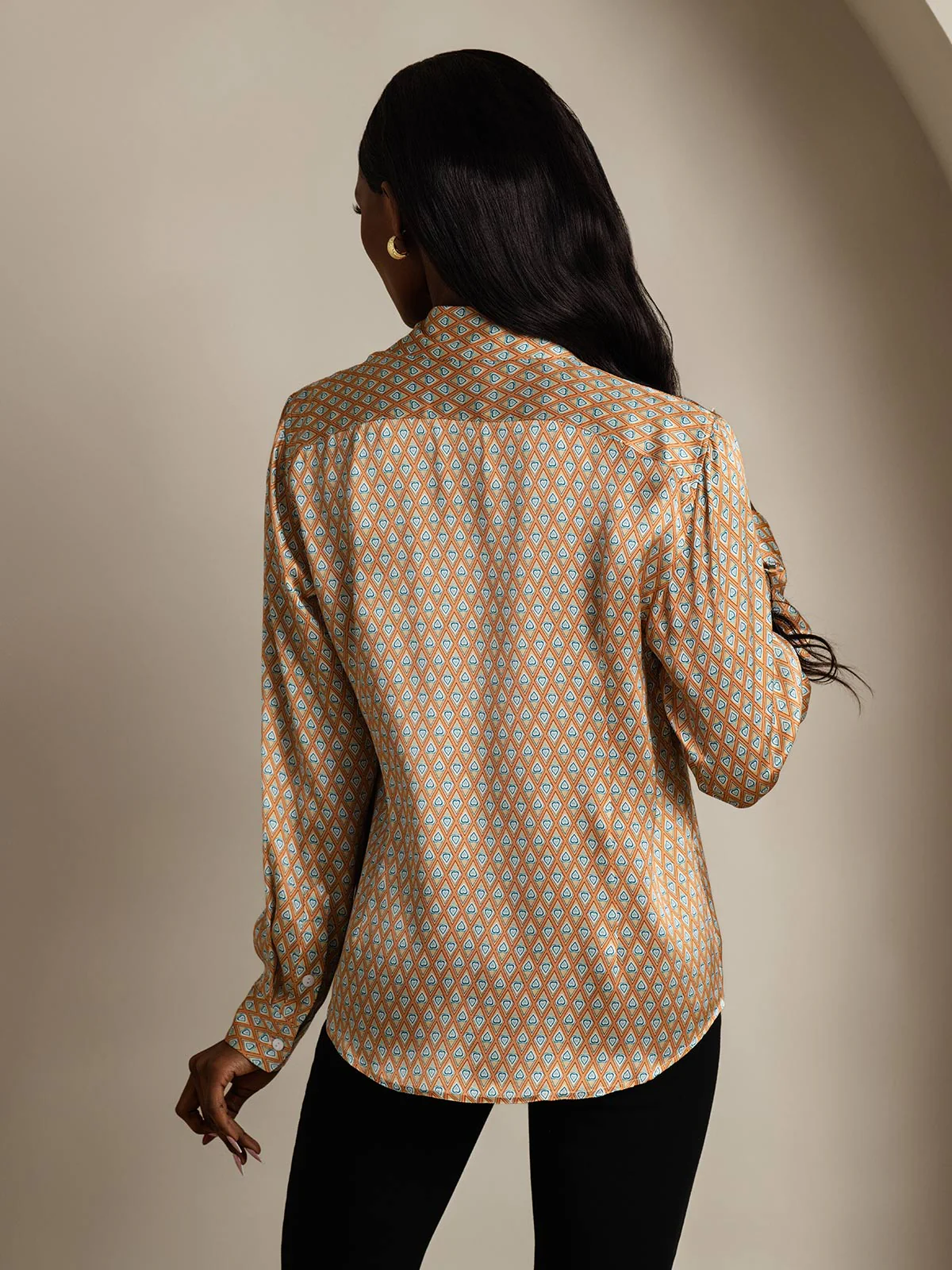19Momme Silk Long Sleeve Lapel Collar Women's Shirt with Button Up Design - Image 102