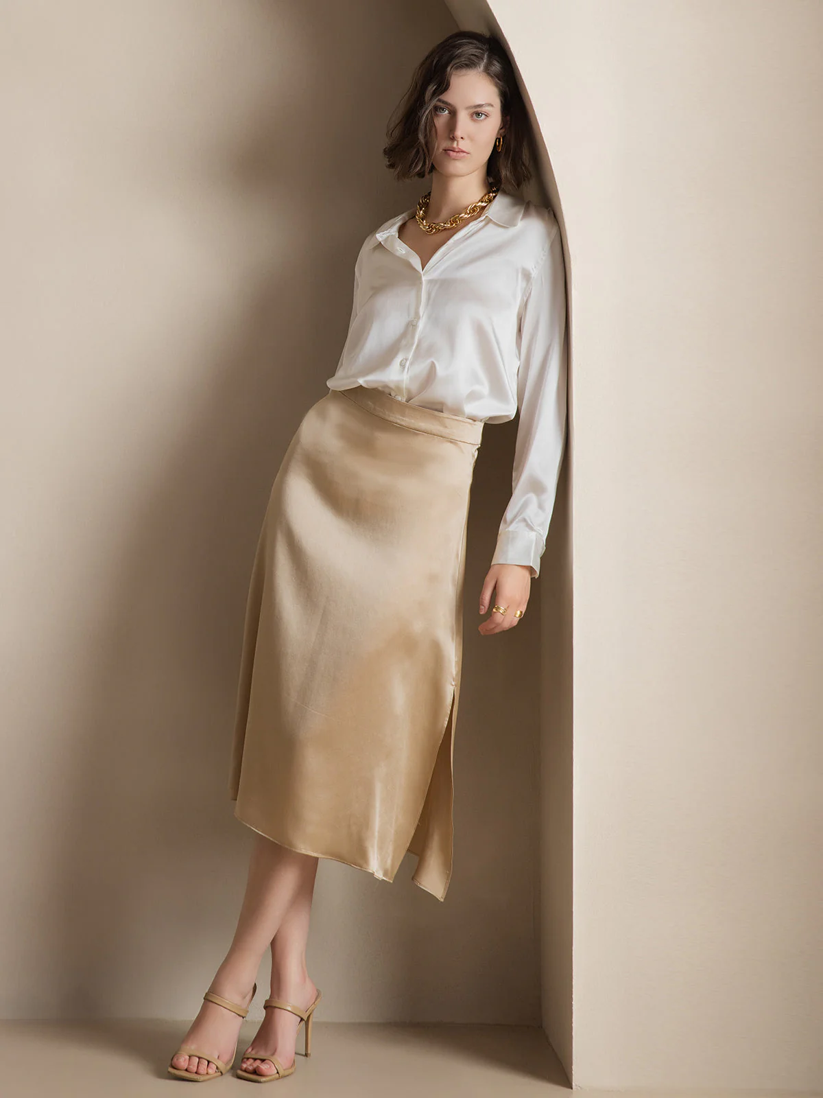 19Momme Silk Long Sleeve Lapel Collar Women's Shirt with Button Up Design - Image 11