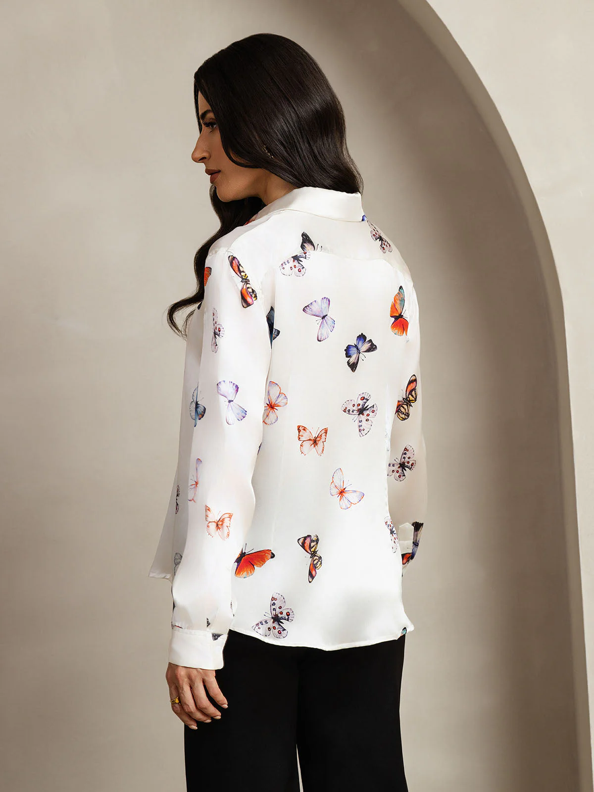 19Momme Silk Long Sleeve Lapel Collar Women's Shirt with Button Up Design - Image 117