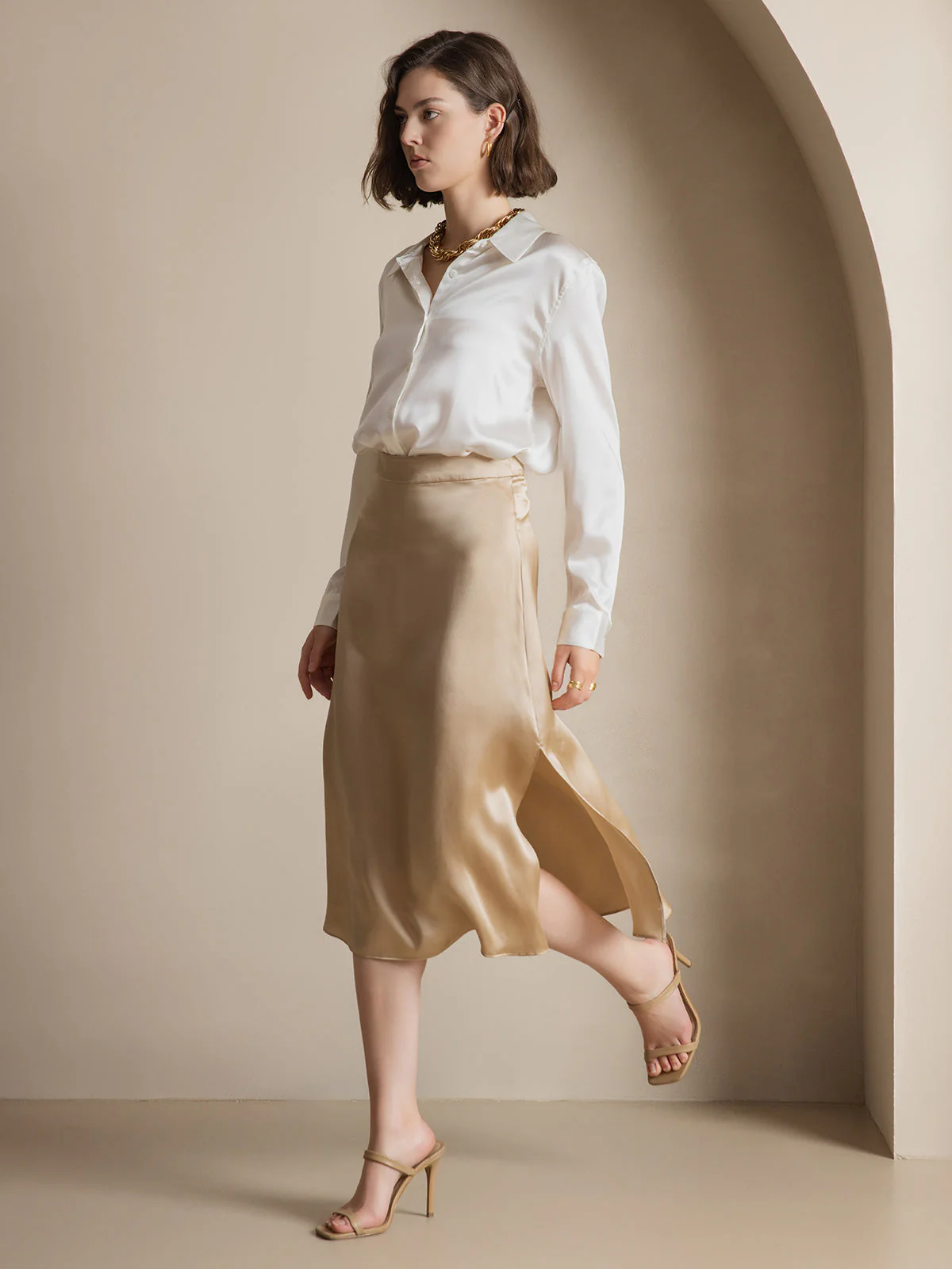 19Momme Silk Long Sleeve Lapel Collar Women's Shirt with Button Up Design - Image 12