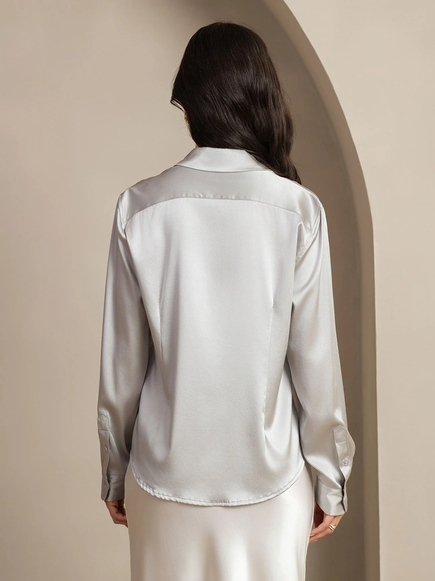 19Momme Silk Long Sleeve Lapel Collar Women's Shirt with Button Up Design - Image 125