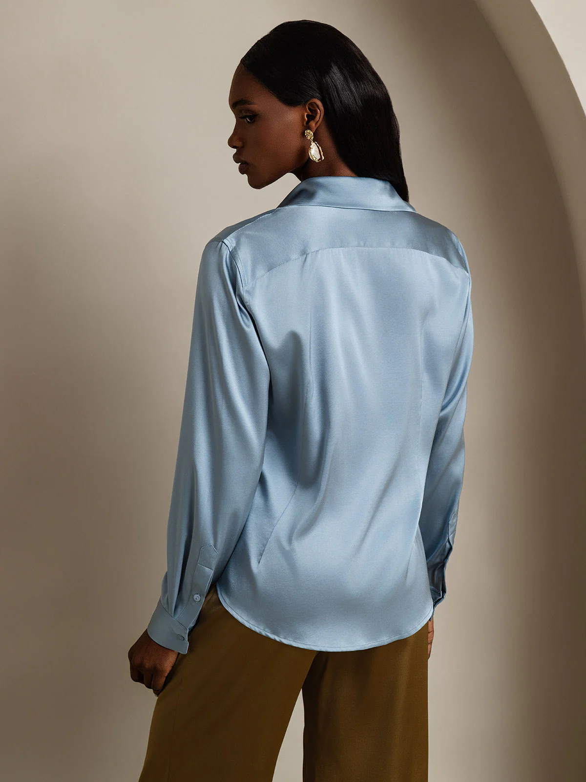19Momme Silk Long Sleeve Lapel Collar Women's Shirt with Button Up Design - Image 28