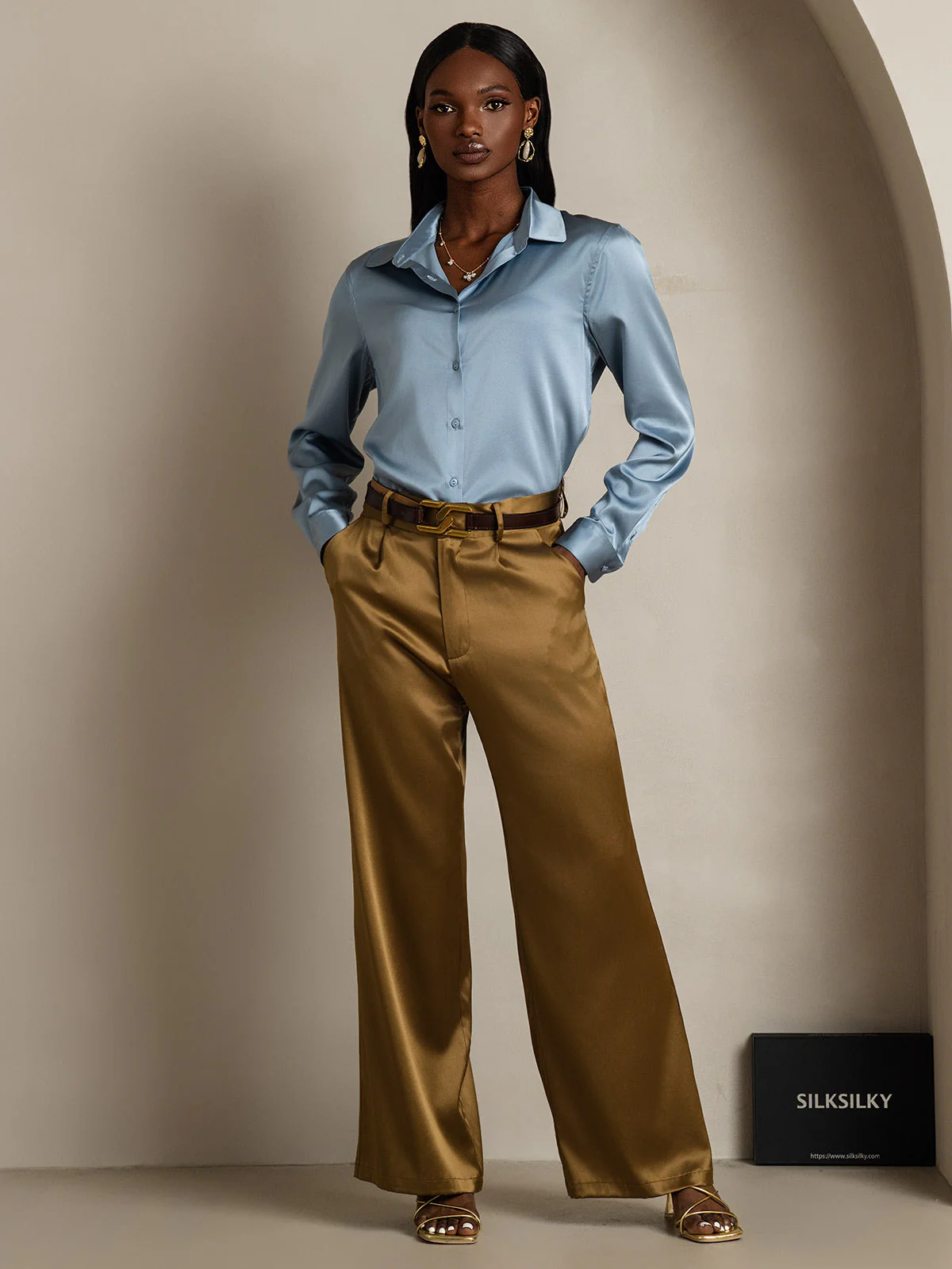 19Momme Silk Long Sleeve Lapel Collar Women's Shirt with Button Up Design - Image 32