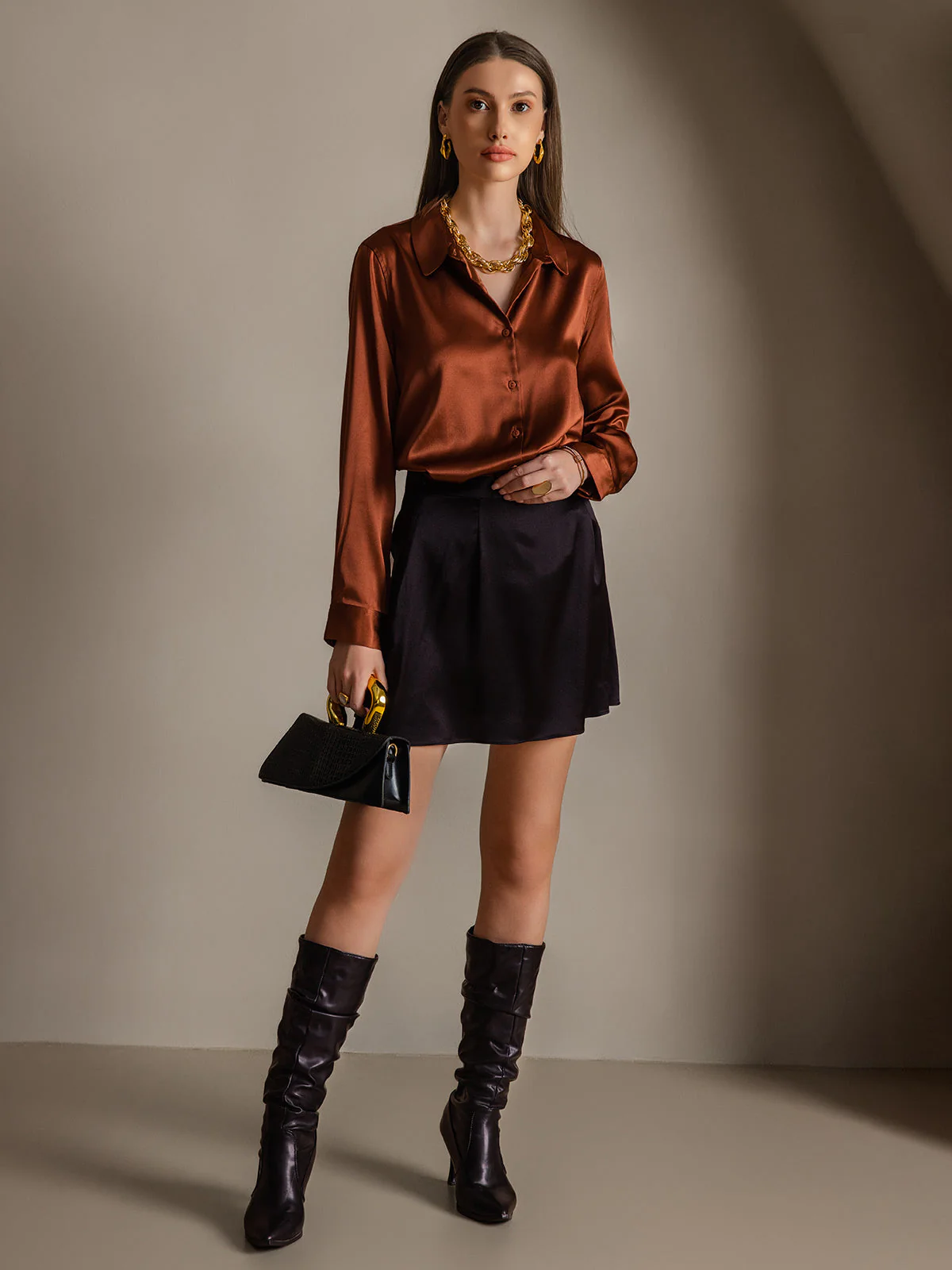 19Momme Silk Long Sleeve Lapel Collar Women's Shirt with Button Up Design - Image 51