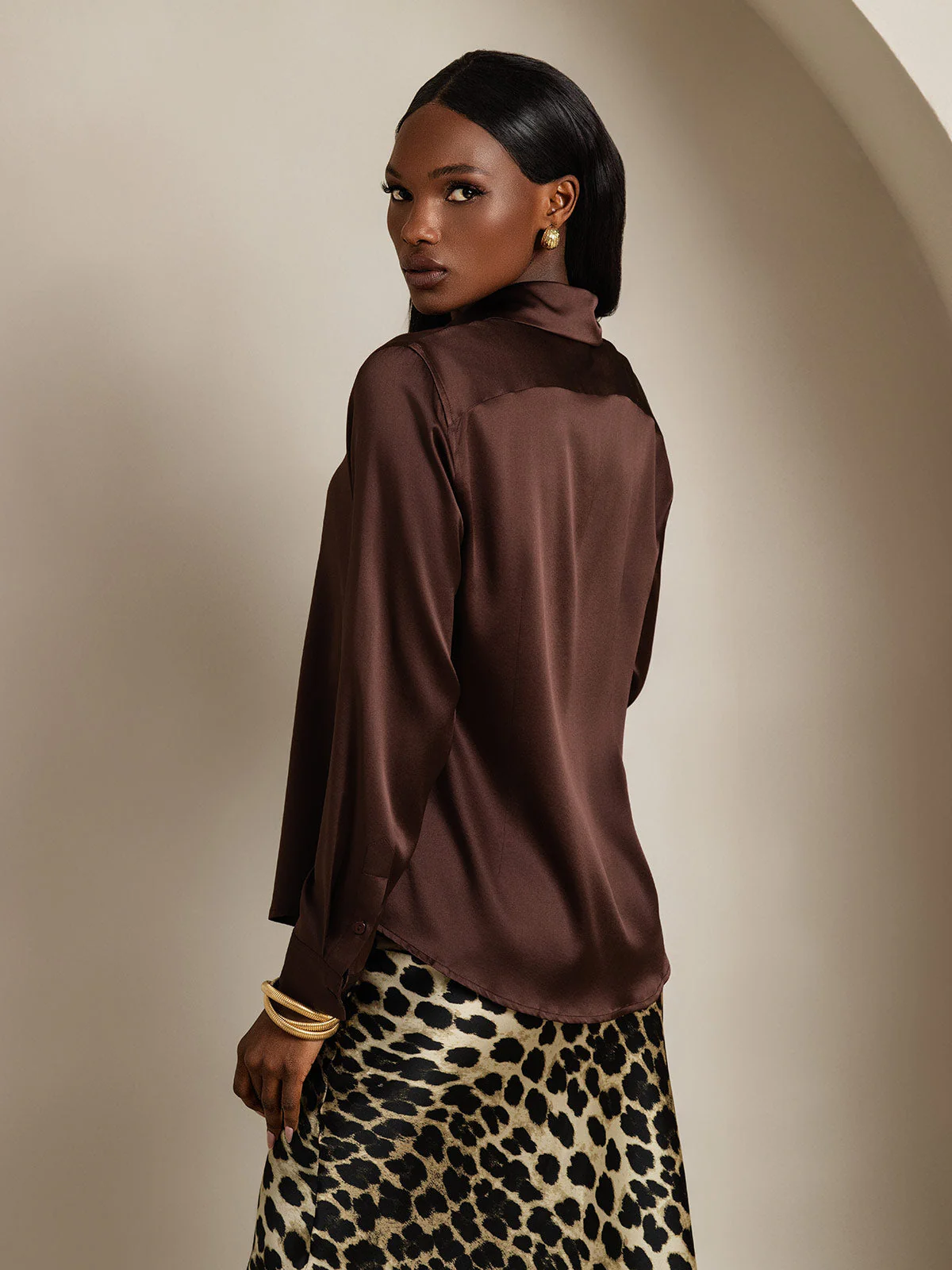 19Momme Silk Long Sleeve Lapel Collar Women's Shirt with Button Up Design - Image 54