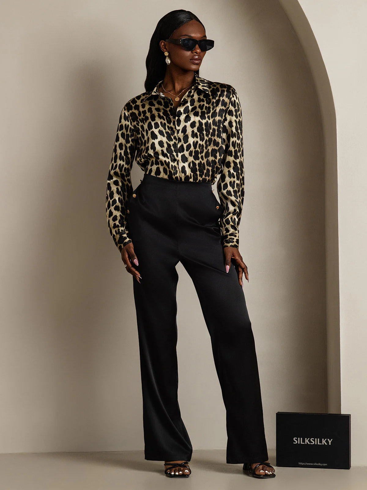 19Momme Silk Long Sleeve Lapel Collar Women's Shirt with Button Up Design - Image 84
