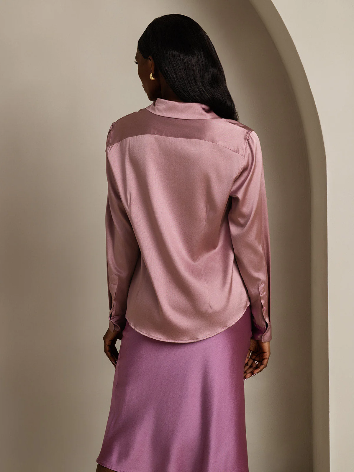 19Momme Silk Long Sleeve Lapel Collar Women's Shirt with Button Up Design - Image 94
