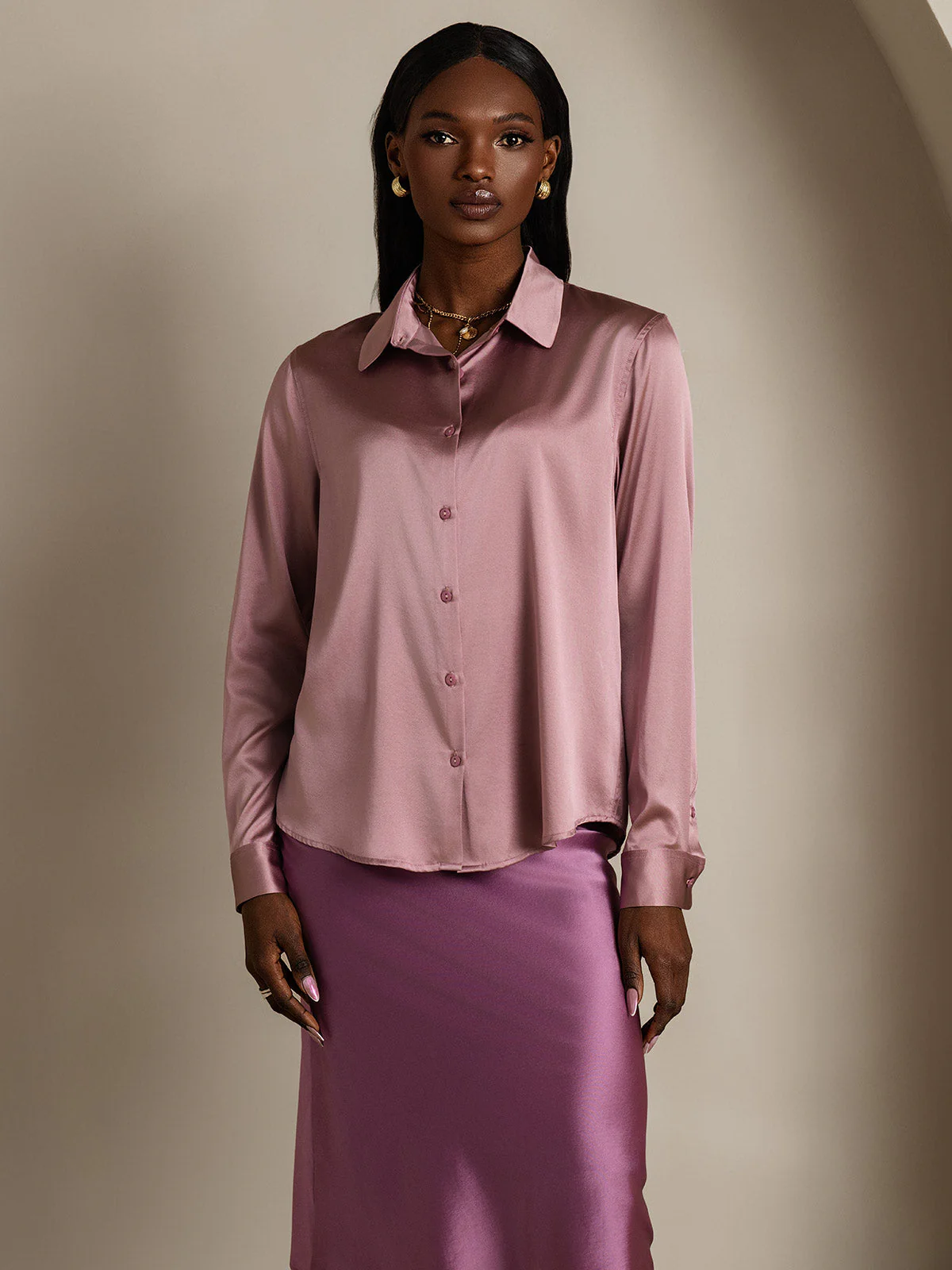 19Momme Silk Long Sleeve Lapel Collar Women's Shirt with Button Up Design - Image 98
