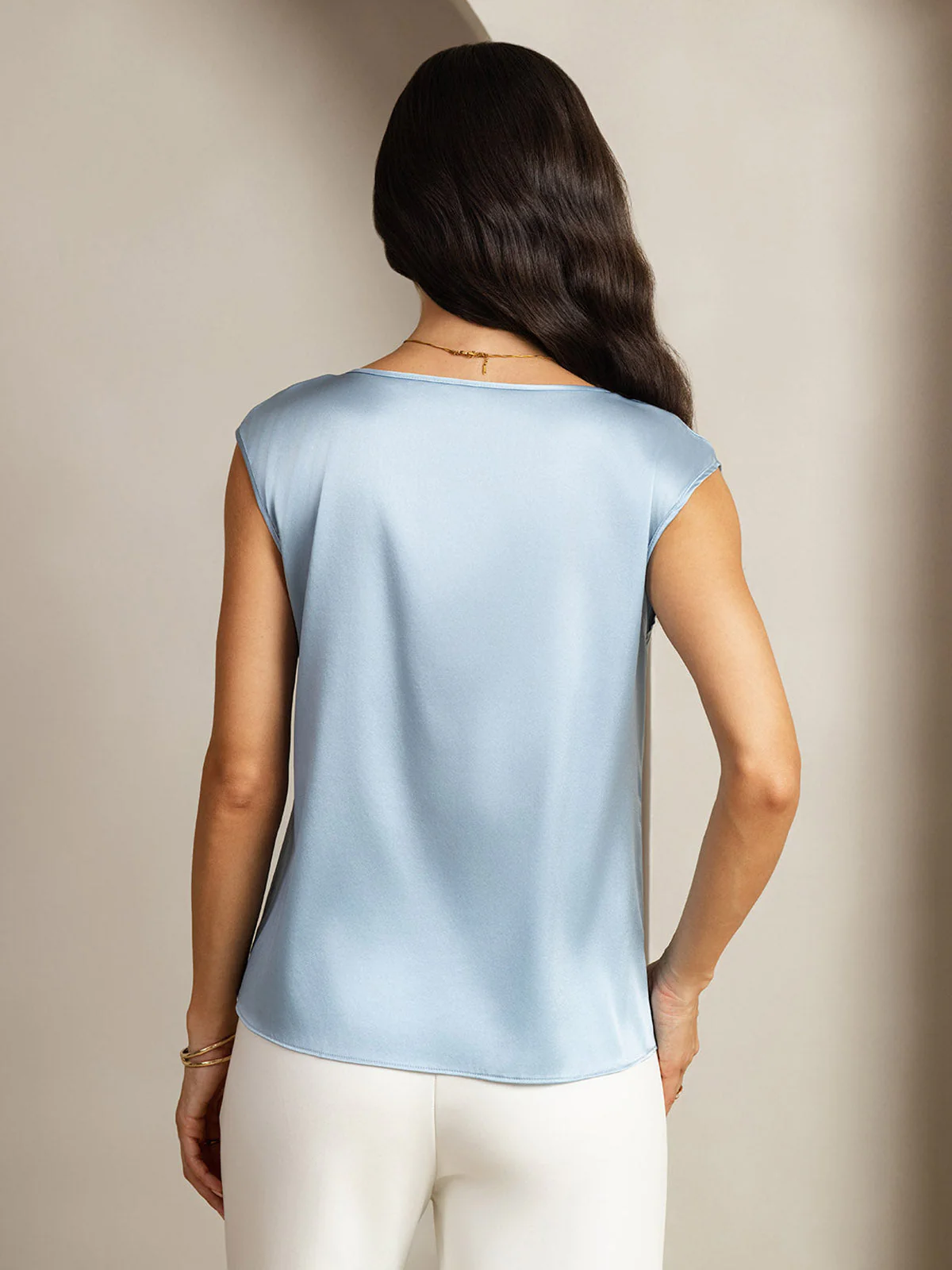19Momme Women's Silk Cap Sleeve Round Neck Top - Image 10