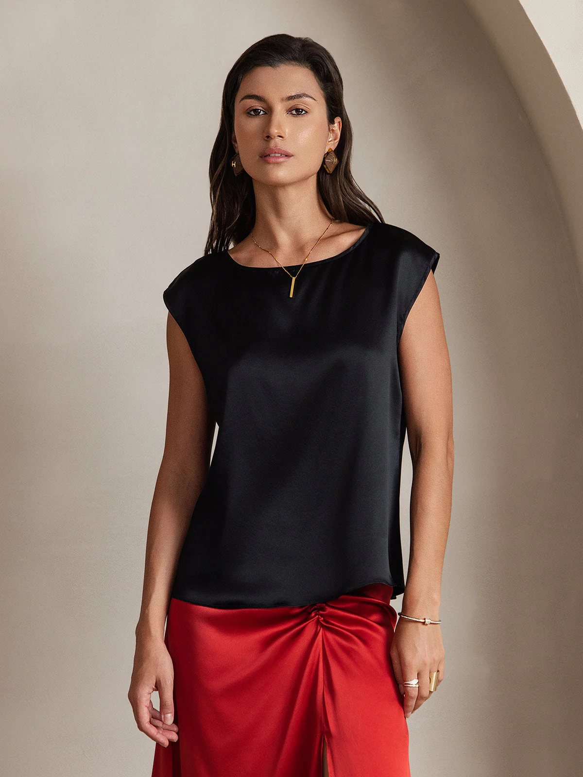 19Momme Women's Silk Cap Sleeve Round Neck Top - Image 14