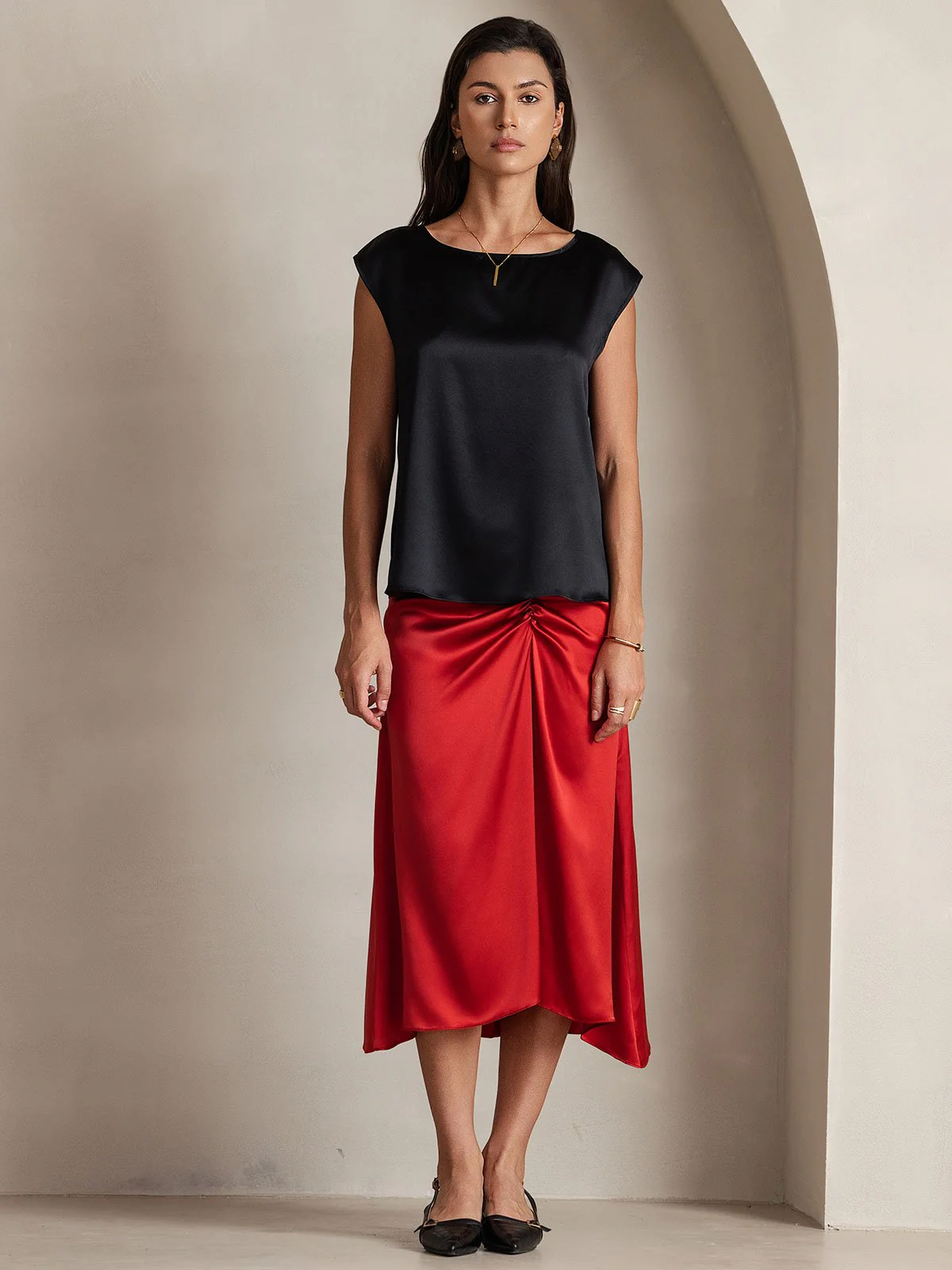 19Momme Women's Silk Cap Sleeve Round Neck Top - Image 17