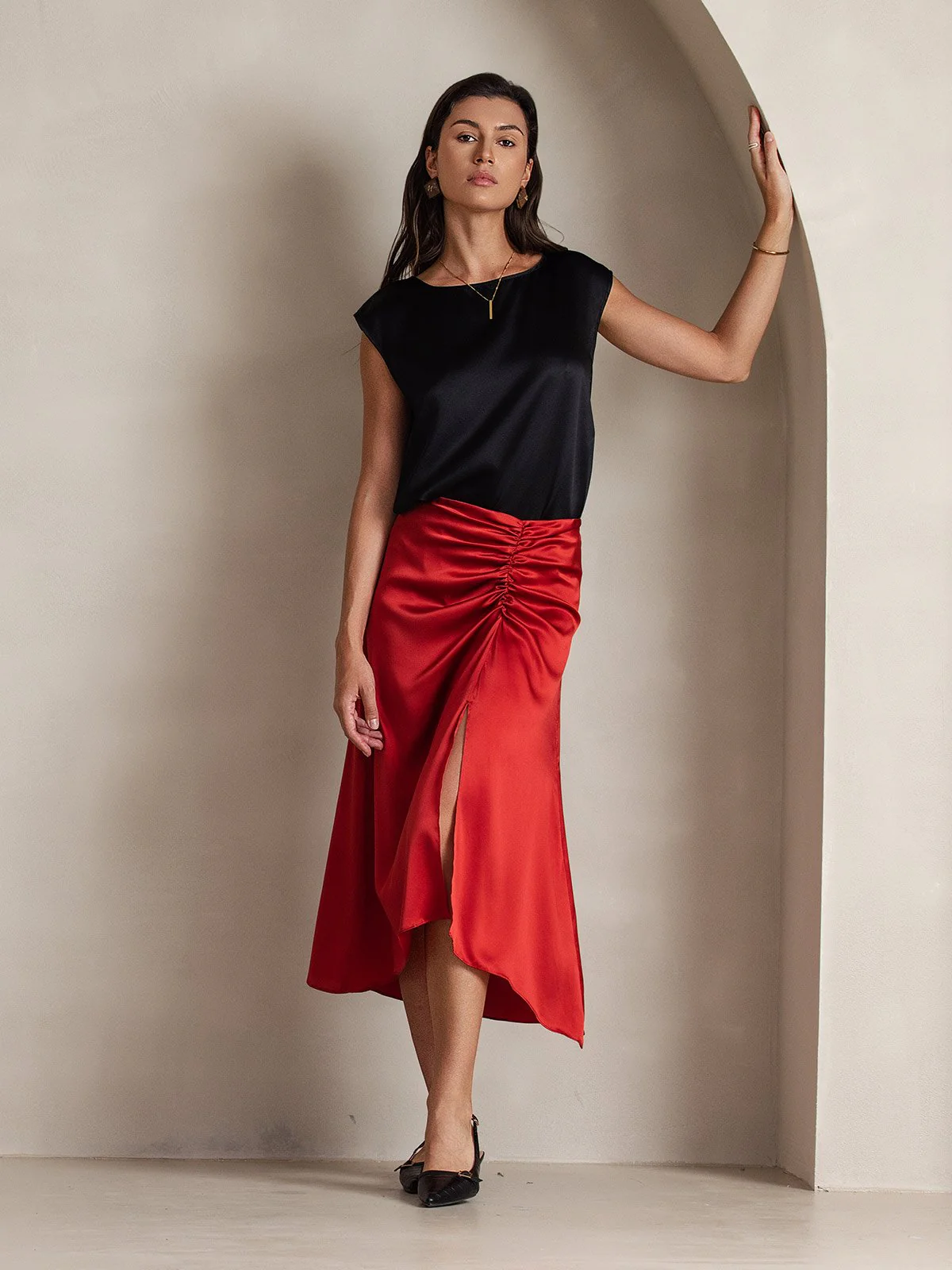19Momme Women's Silk Cap Sleeve Round Neck Top - Image 20