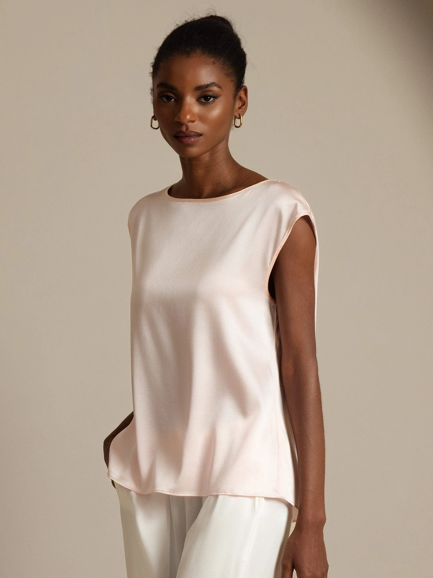 19Momme Women's Silk Cap Sleeve Round Neck Top - Image 38