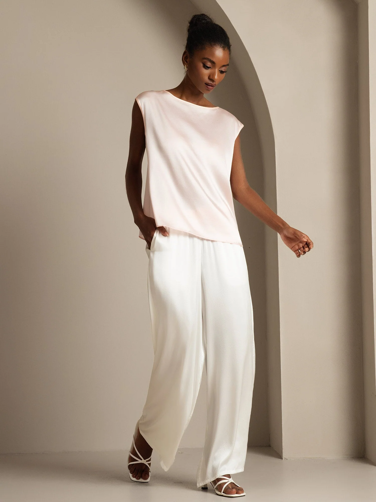 19Momme Women's Silk Cap Sleeve Round Neck Top - Image 39