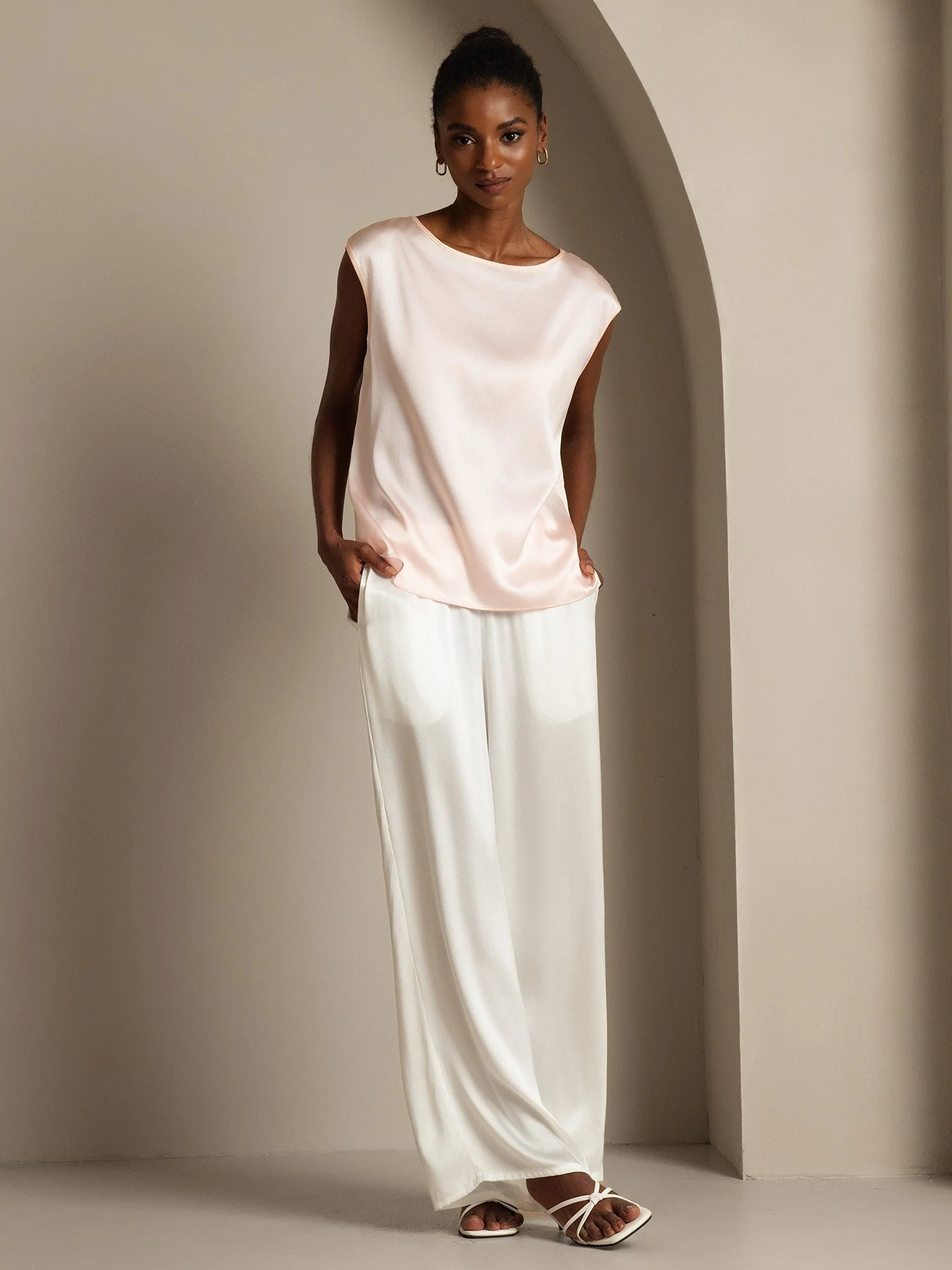 19Momme Women's Silk Cap Sleeve Round Neck Top - Image 41