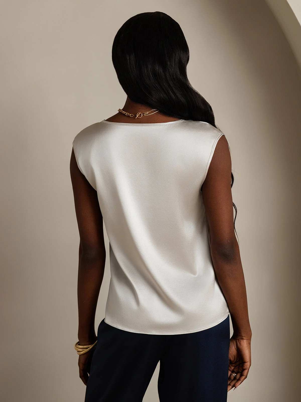 19Momme Women's Silk Cap Sleeve Round Neck Top - Image 56