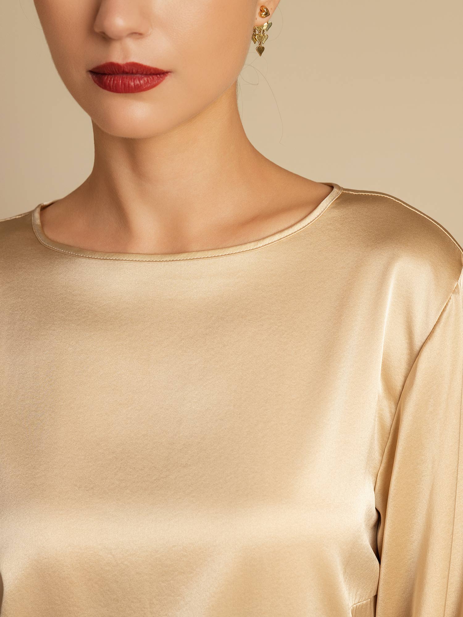 19Momme Silk Bell Sleeve Boat Neck Women's Top - Image 21