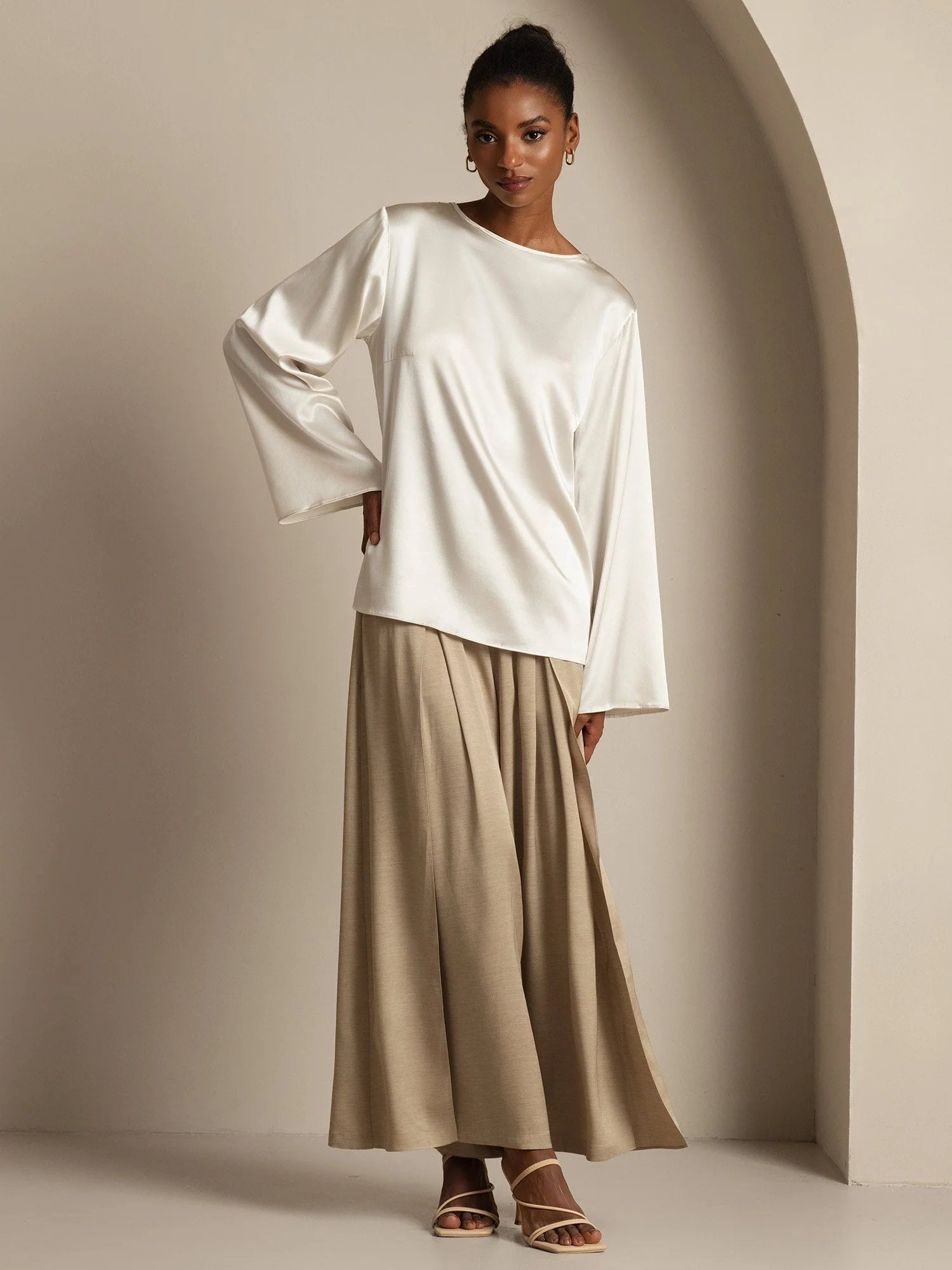 19Momme Silk Bell Sleeve Boat Neck Women's Top - Image 30