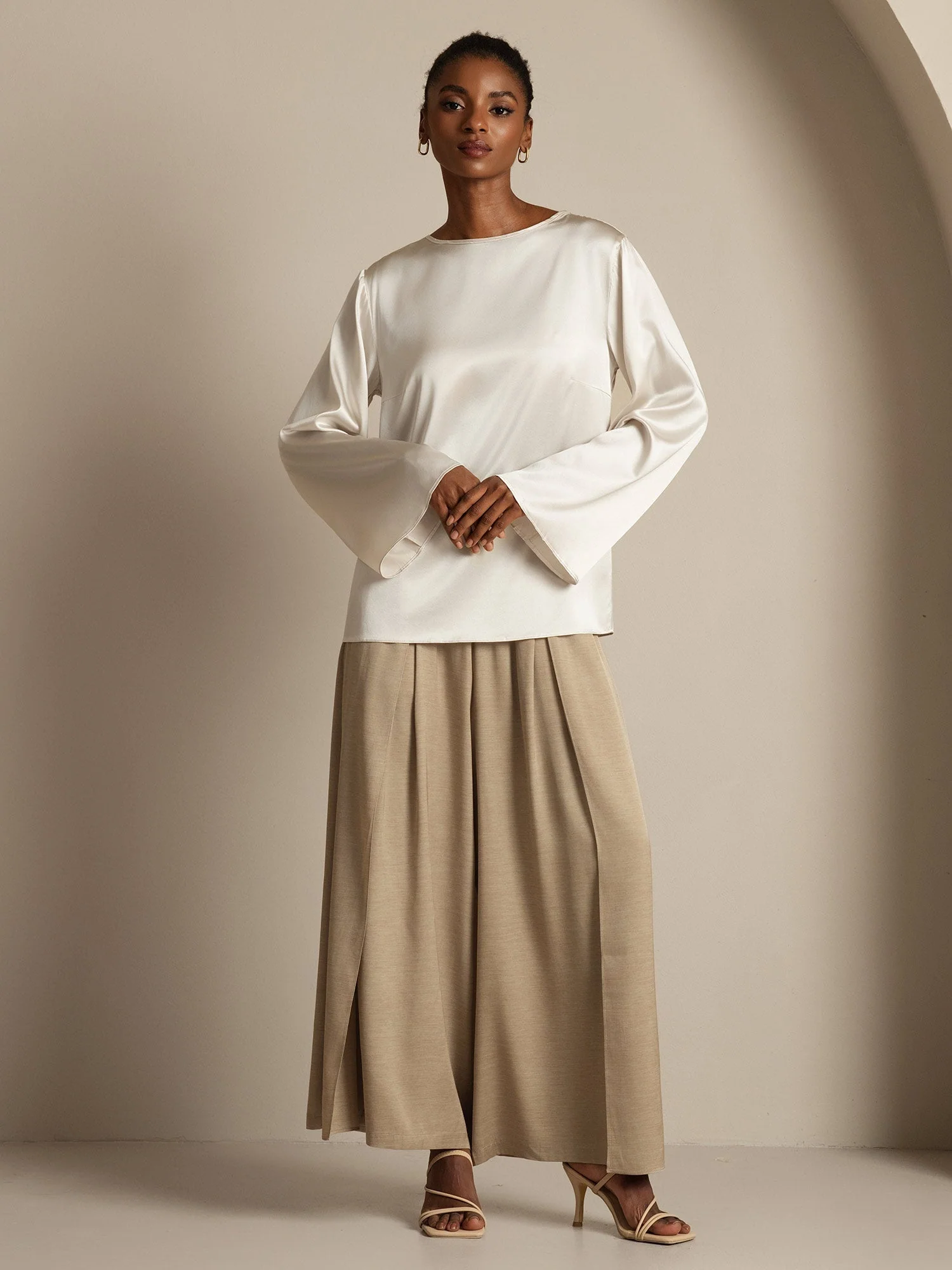 19Momme Silk Bell Sleeve Boat Neck Women's Top - Image 31