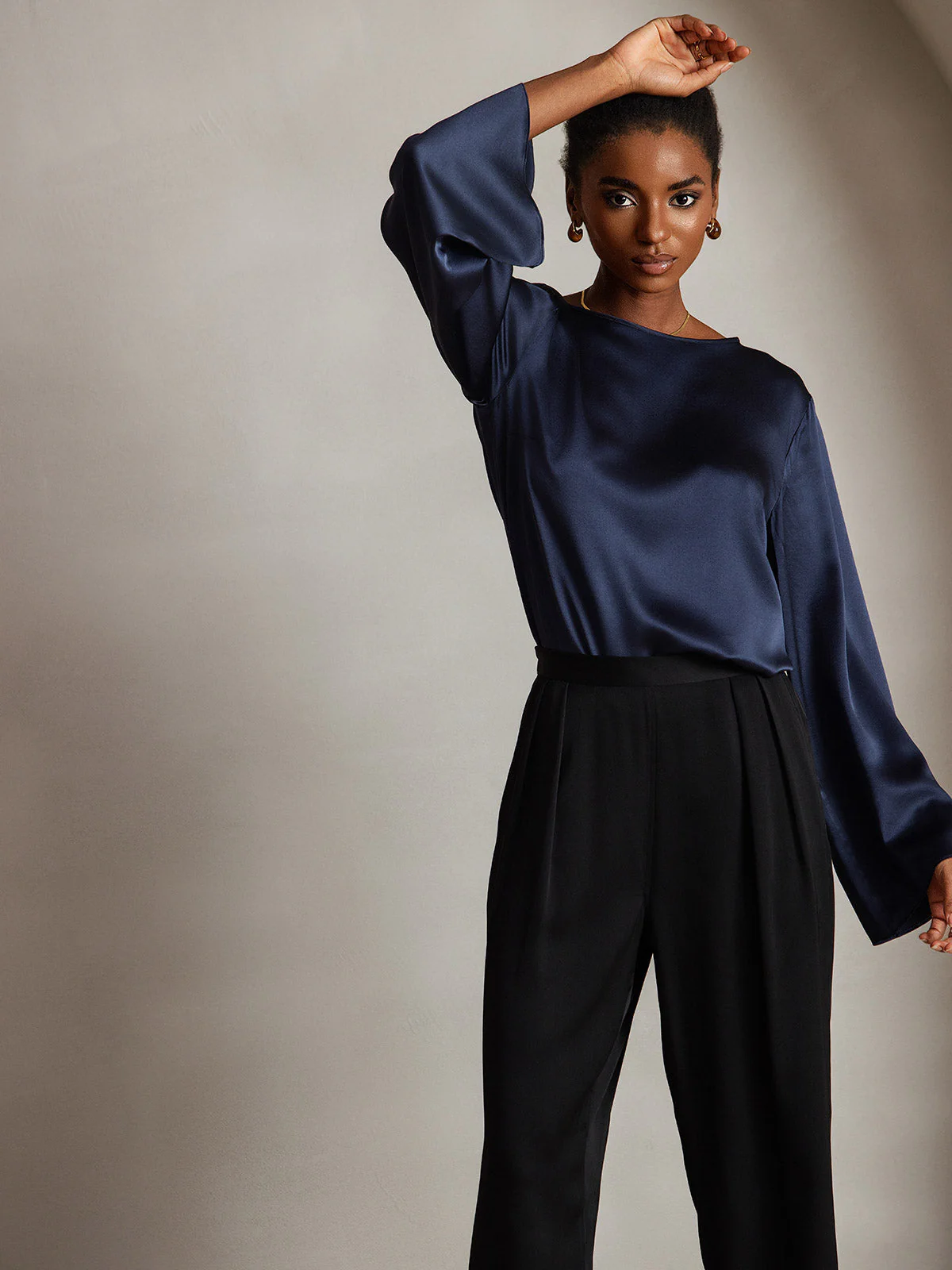 19Momme Silk Bell Sleeve Boat Neck Women's Top - Image 5