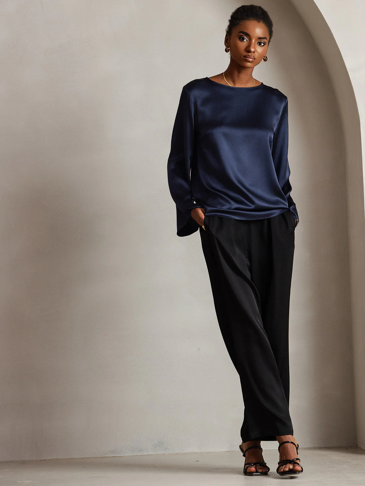 19Momme Silk Bell Sleeve Boat Neck Women's Top - Image 6