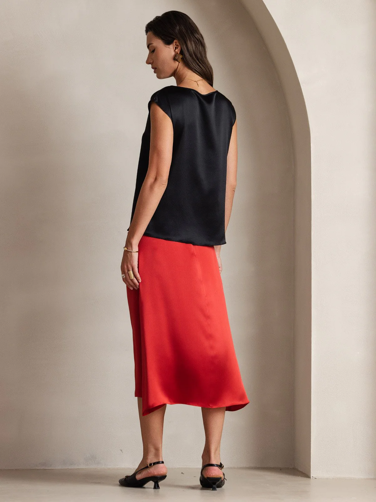 19Momme Silk Cap Sleeve Round Neck Women's Top - Image 11